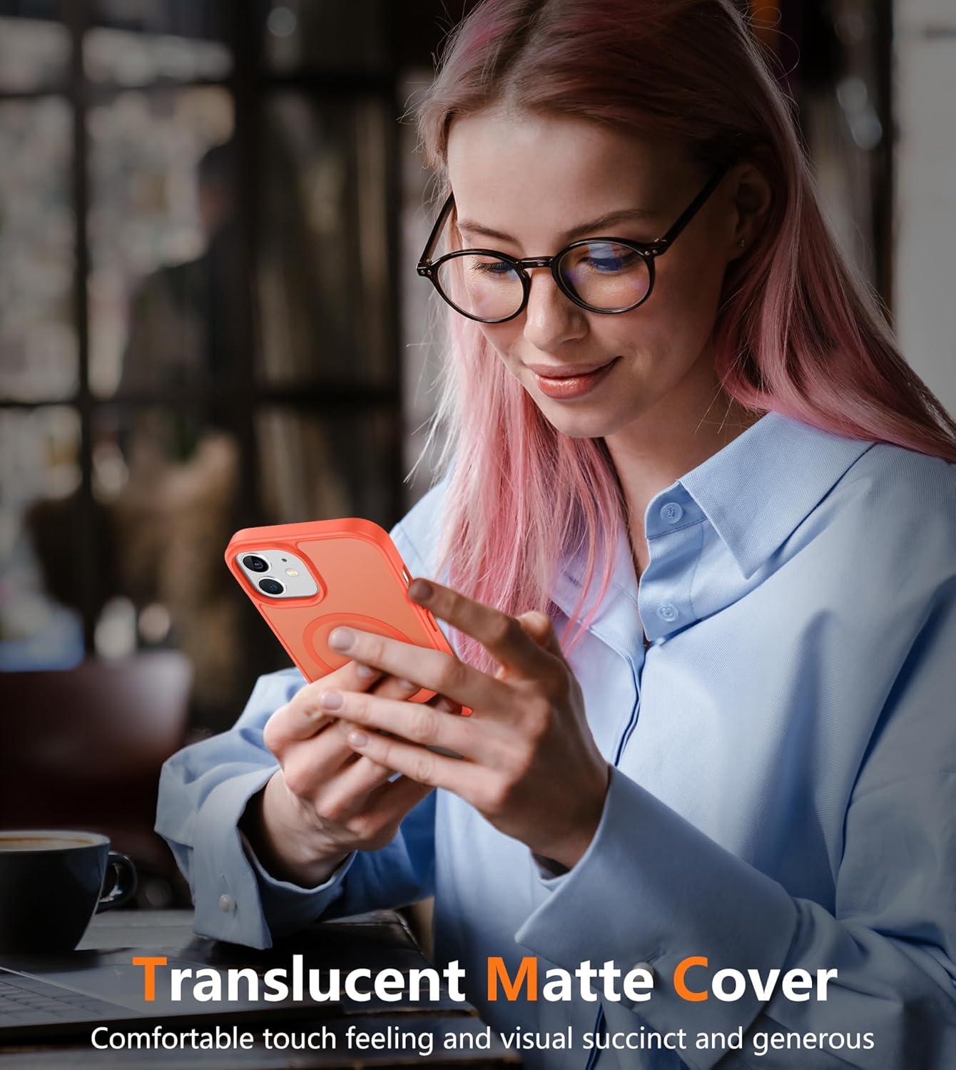 imageFNTCASE for iPhone 15 Pro Case Compatible with Magsafe Translucent Matte Magnetic Phone Cover Military Grade Drop Protection Shockproof Protective Cases BlackOrange
