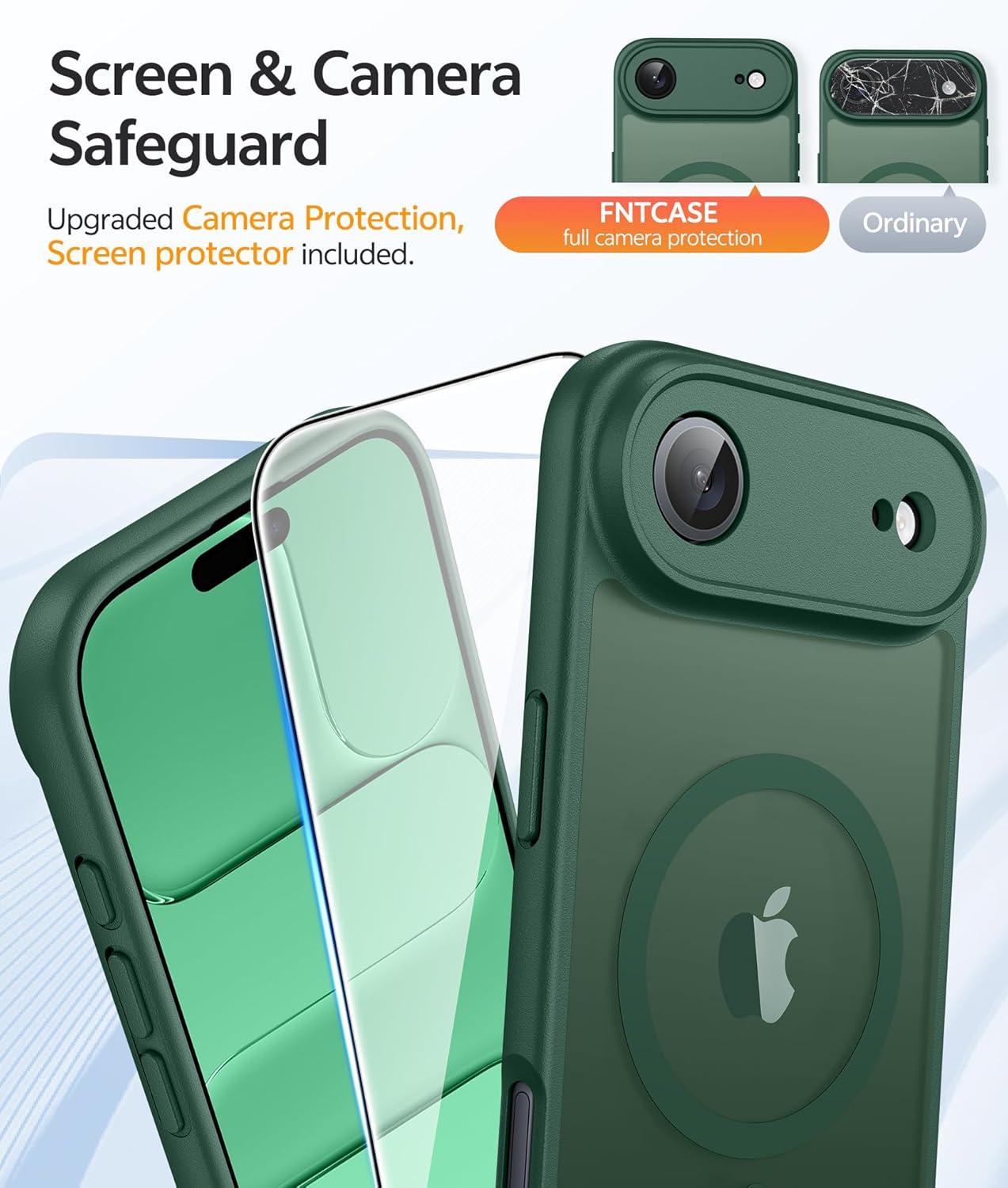 imageFNTCASE for iPhone 15 Pro Case Compatible with Magsafe Translucent Matte Magnetic Phone Cover Military Grade Drop Protection Shockproof Protective Cases BlackGreen