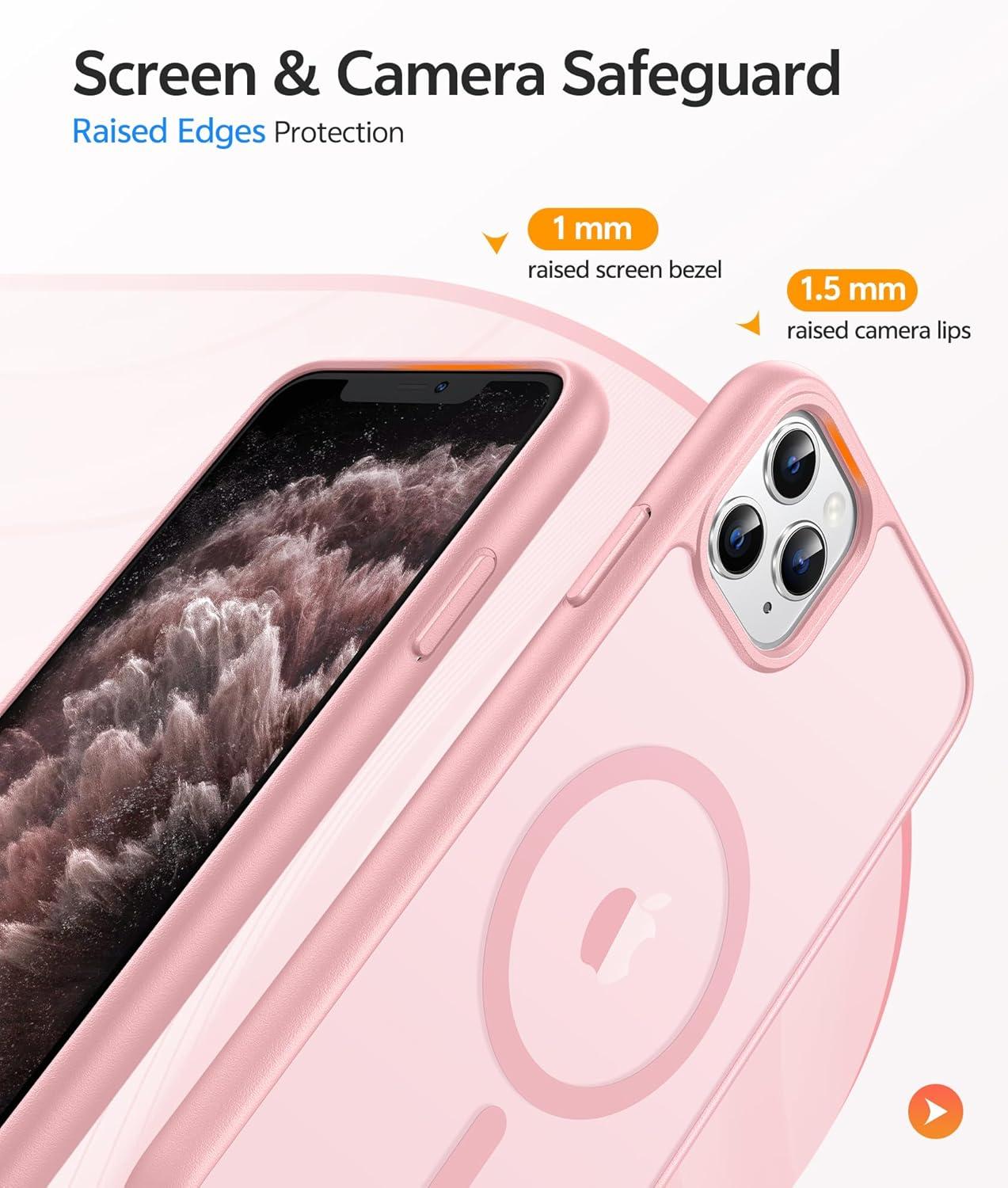 imageFNTCASE for iPhone 15 Pro Case Compatible with Magsafe Translucent Matte Magnetic Phone Cover Military Grade Drop Protection Shockproof Protective Cases BlackLight Pink