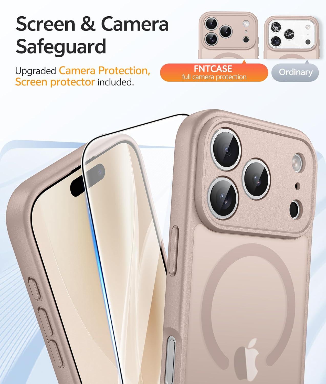 imageFNTCASE for iPhone 15 Pro Case Compatible with Magsafe Translucent Matte Magnetic Phone Cover Military Grade Drop Protection Shockproof Protective Cases BlackDesert Gold
