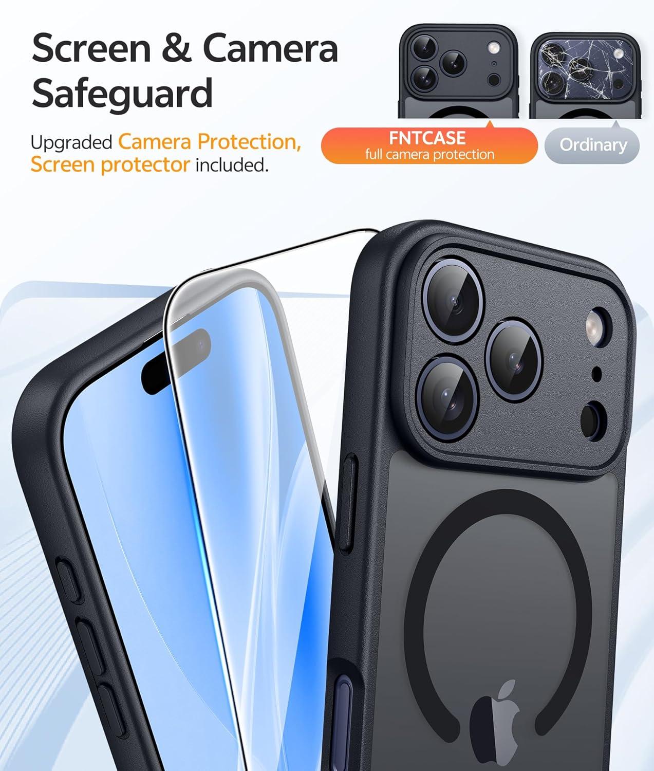 imageFNTCASE for iPhone 15 Pro Case Compatible with Magsafe Translucent Matte Magnetic Phone Cover Military Grade Drop Protection Shockproof Protective Cases BlackBlack