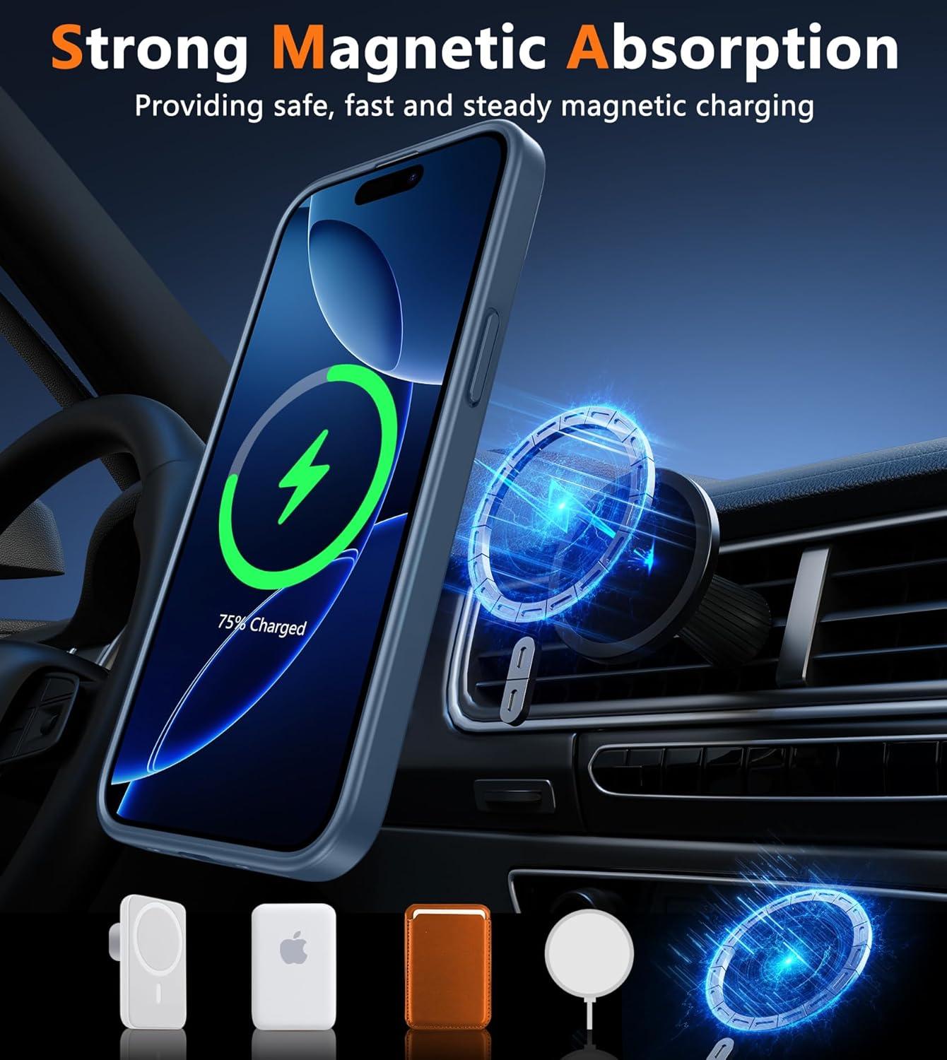 imageFNTCASE for iPhone 15 Pro Case Compatible with Magsafe Translucent Matte Magnetic Phone Cover Military Grade Drop Protection Shockproof Protective Cases BlackBlue