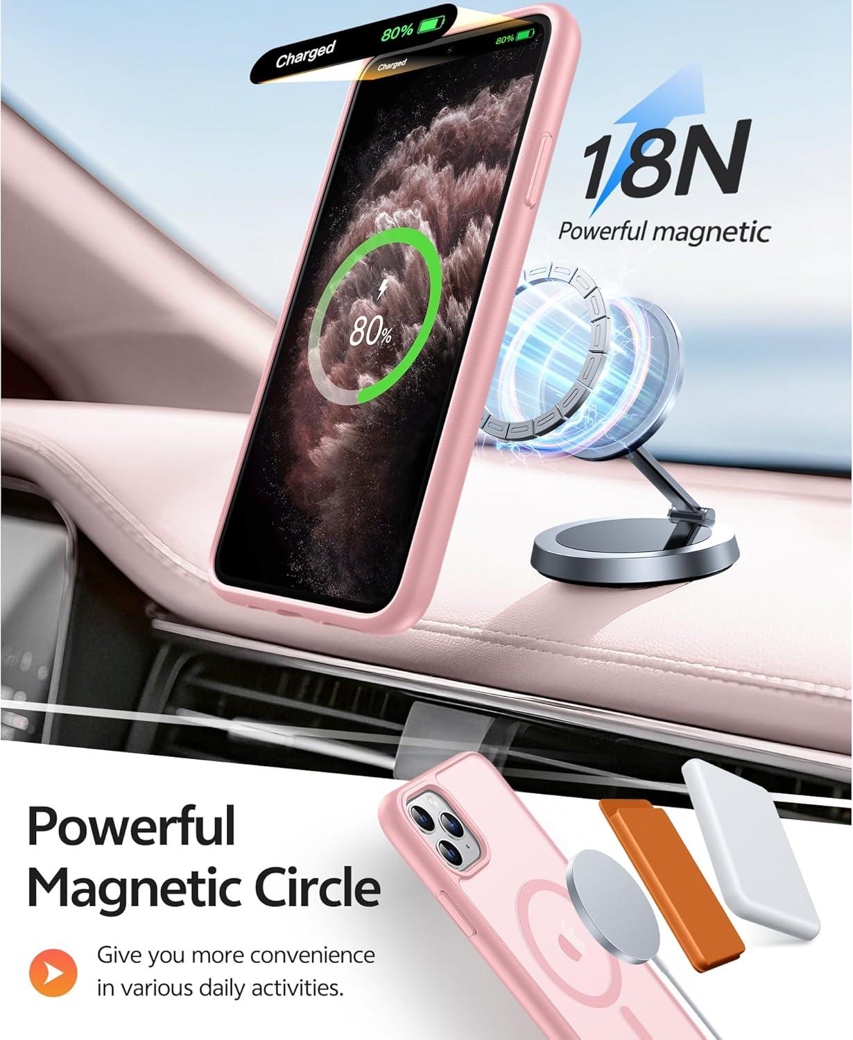 imageFNTCASE for iPhone 15 Pro Case Compatible with Magsafe Translucent Matte Magnetic Phone Cover Military Grade Drop Protection Shockproof Protective Cases BlackLight Pink