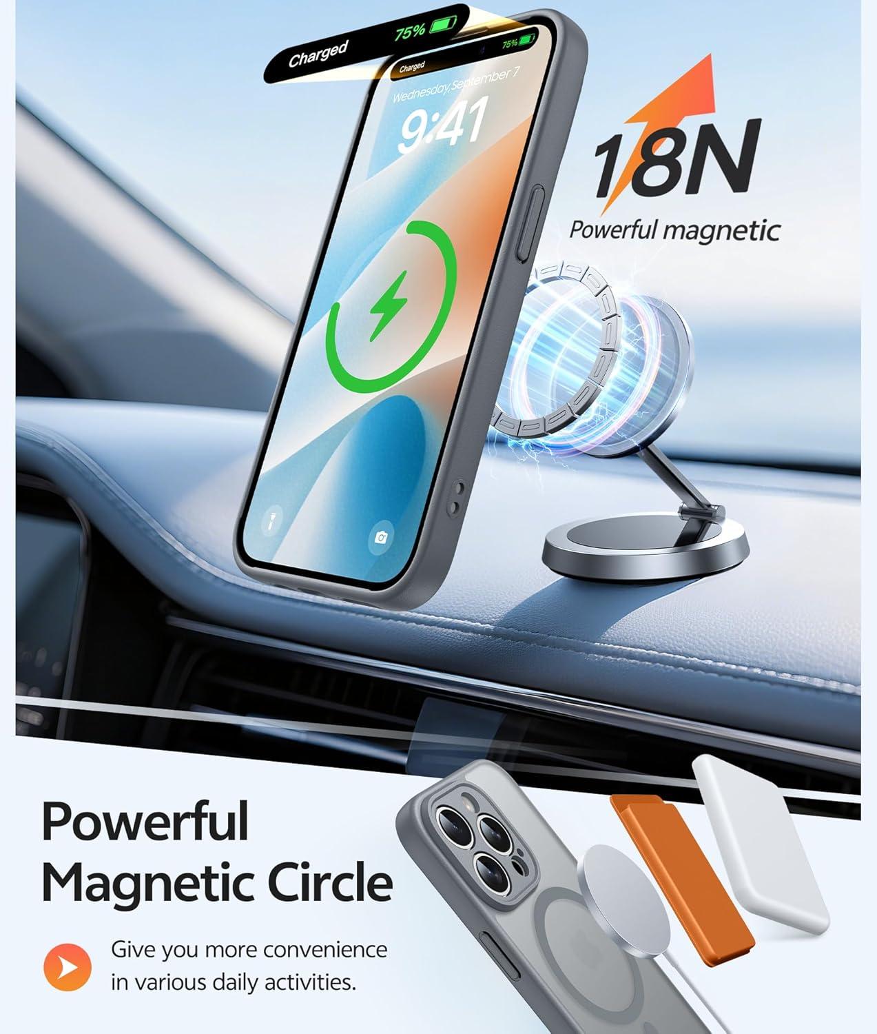 imageFNTCASE for iPhone 15 Pro Case Compatible with Magsafe Translucent Matte Magnetic Phone Cover Military Grade Drop Protection Shockproof Protective Cases BlackGray