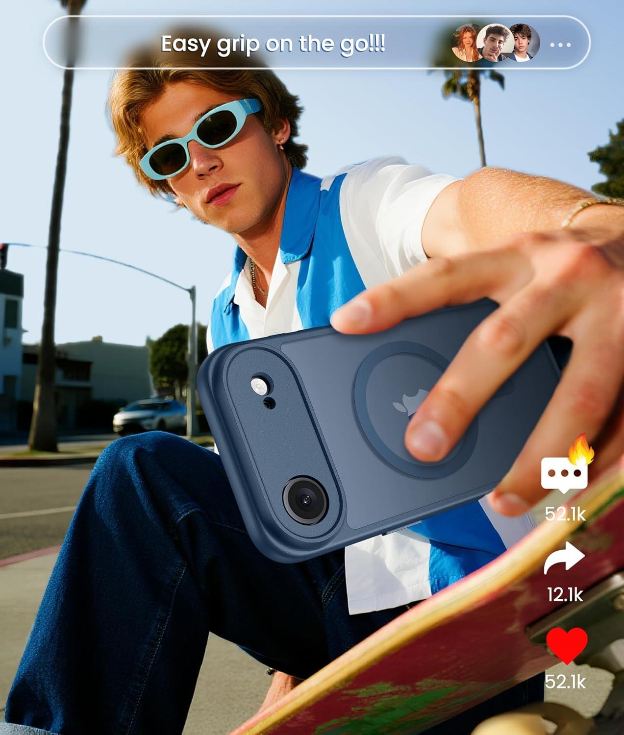 imageFNTCASE for iPhone 15 Pro Case Compatible with Magsafe Translucent Matte Magnetic Phone Cover Military Grade Drop Protection Shockproof Protective Cases BlackBlue