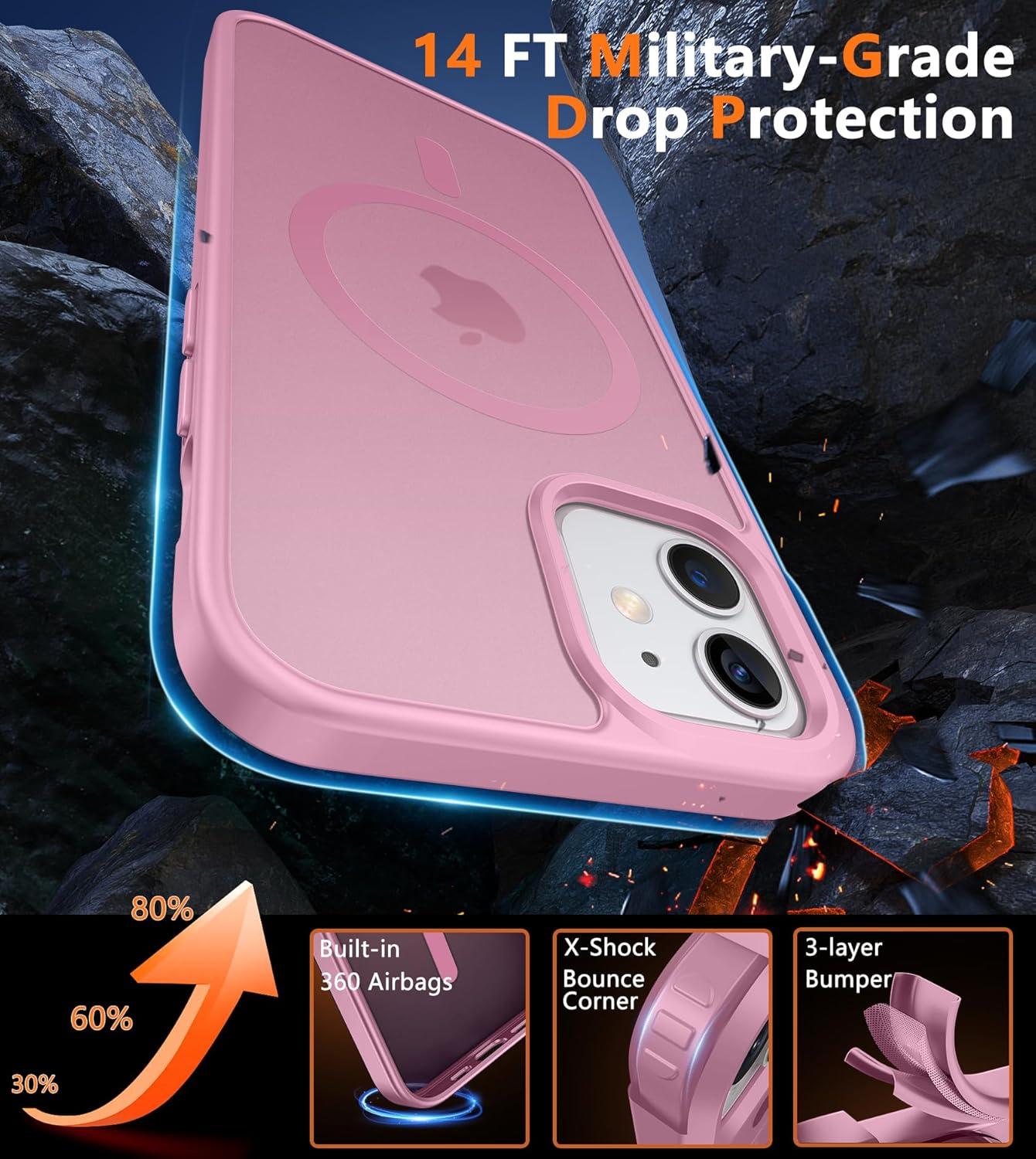 imageFNTCASE for iPhone 15 Pro Case Compatible with Magsafe Translucent Matte Magnetic Phone Cover Military Grade Drop Protection Shockproof Protective Cases BlackLight Pink