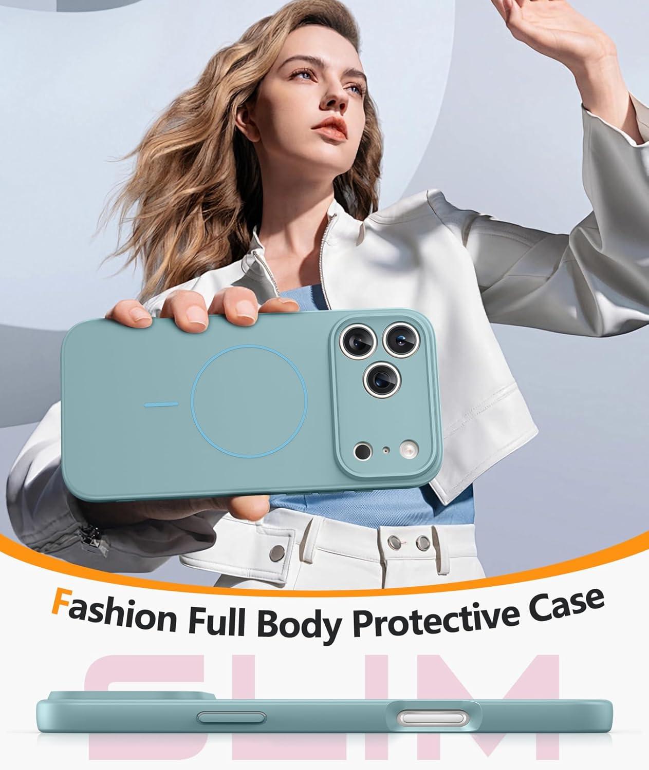 imageFNTCASE for iPhone 15 Pro Case Compatible with Magsafe Translucent Matte Magnetic Phone Cover Military Grade Drop Protection Shockproof Protective Cases BlackFull Blue