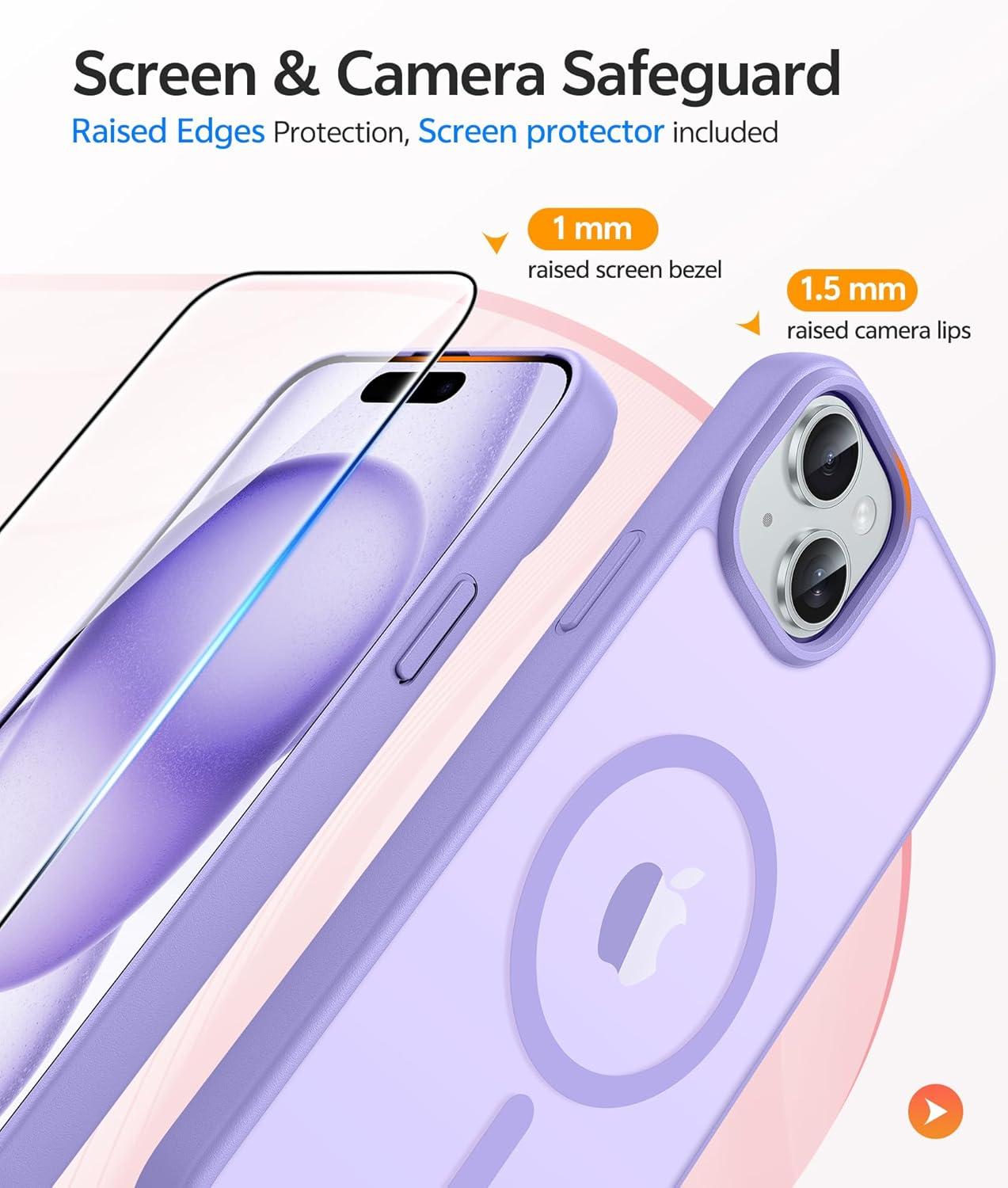 imageFNTCASE for iPhone 15 Pro Case Compatible with Magsafe Translucent Matte Magnetic Phone Cover Military Grade Drop Protection Shockproof Protective Cases BlackLight Purple