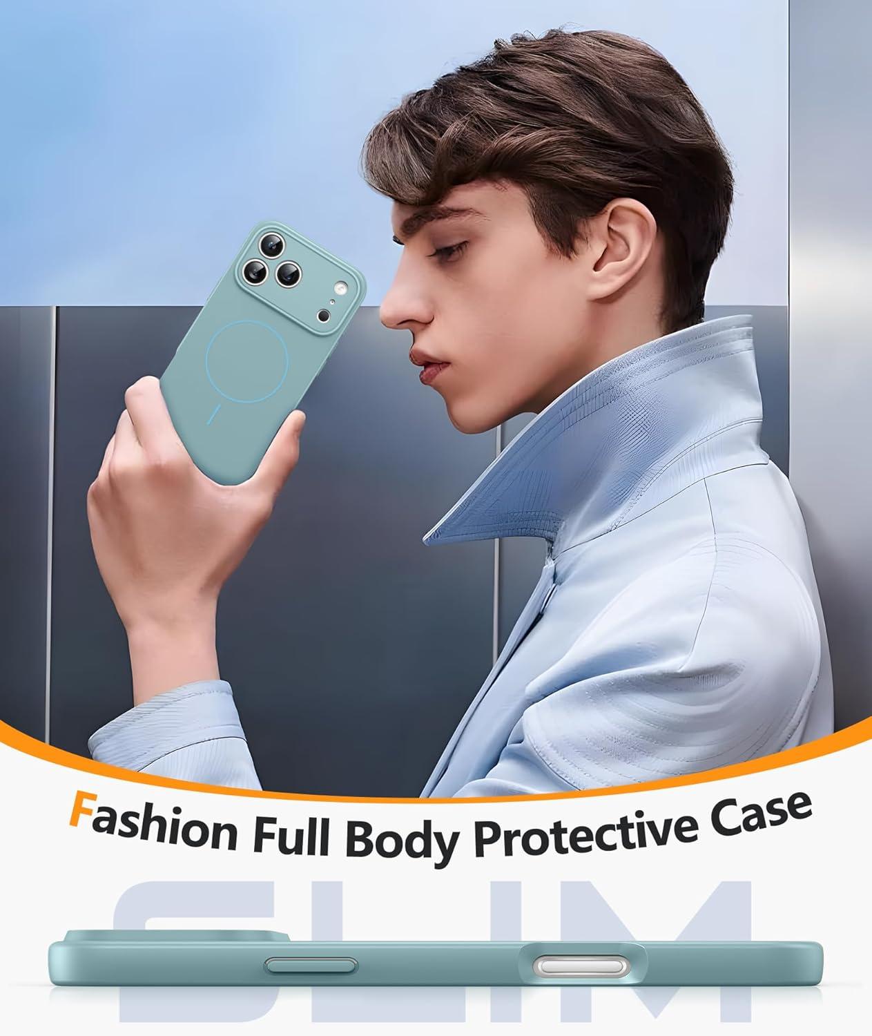 imageFNTCASE for iPhone 15 Pro Case Compatible with Magsafe Translucent Matte Magnetic Phone Cover Military Grade Drop Protection Shockproof Protective Cases BlackFull Blue