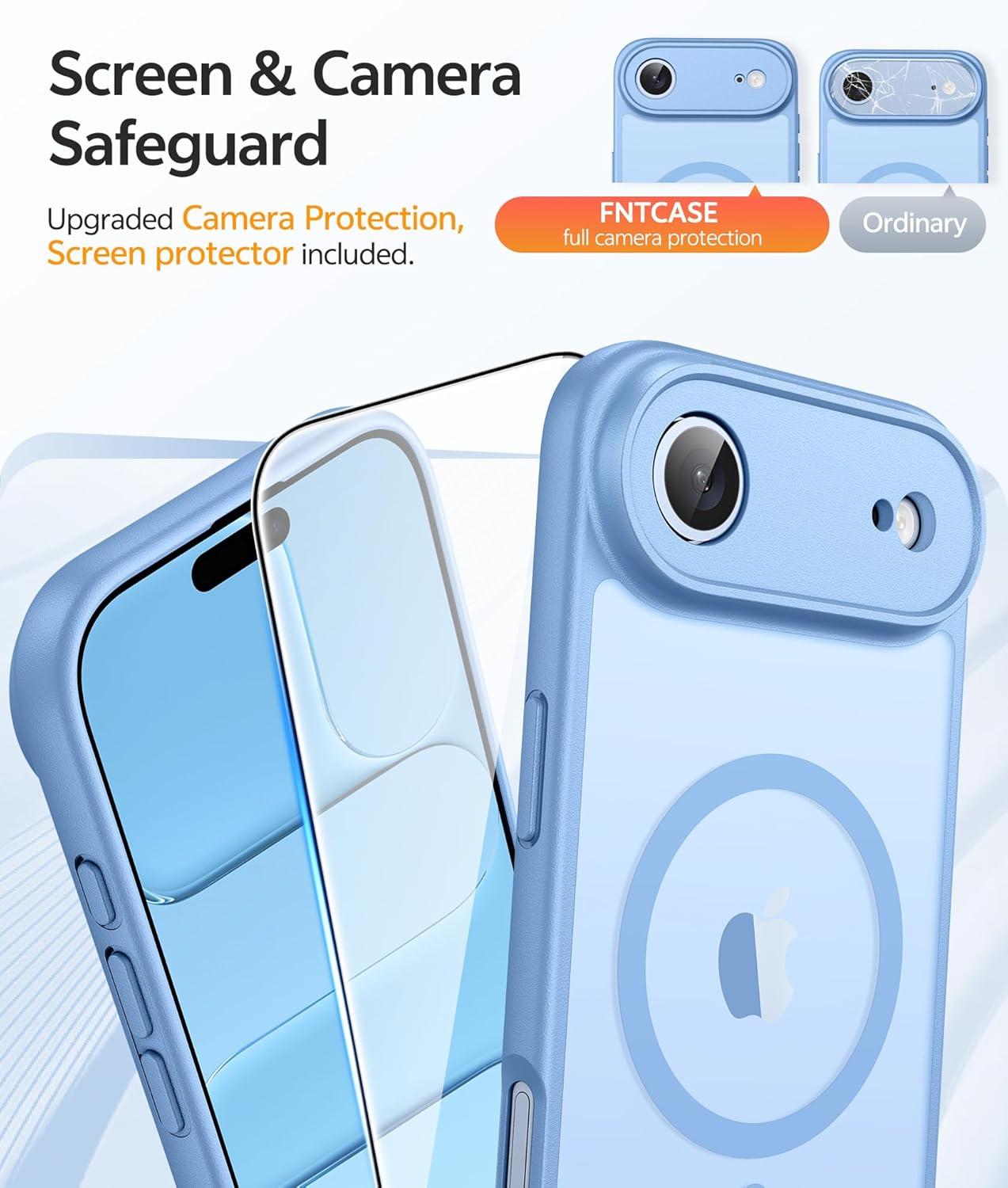 imageFNTCASE for iPhone 15 Pro Case Compatible with Magsafe Translucent Matte Magnetic Phone Cover Military Grade Drop Protection Shockproof Protective Cases BlackLight Blue