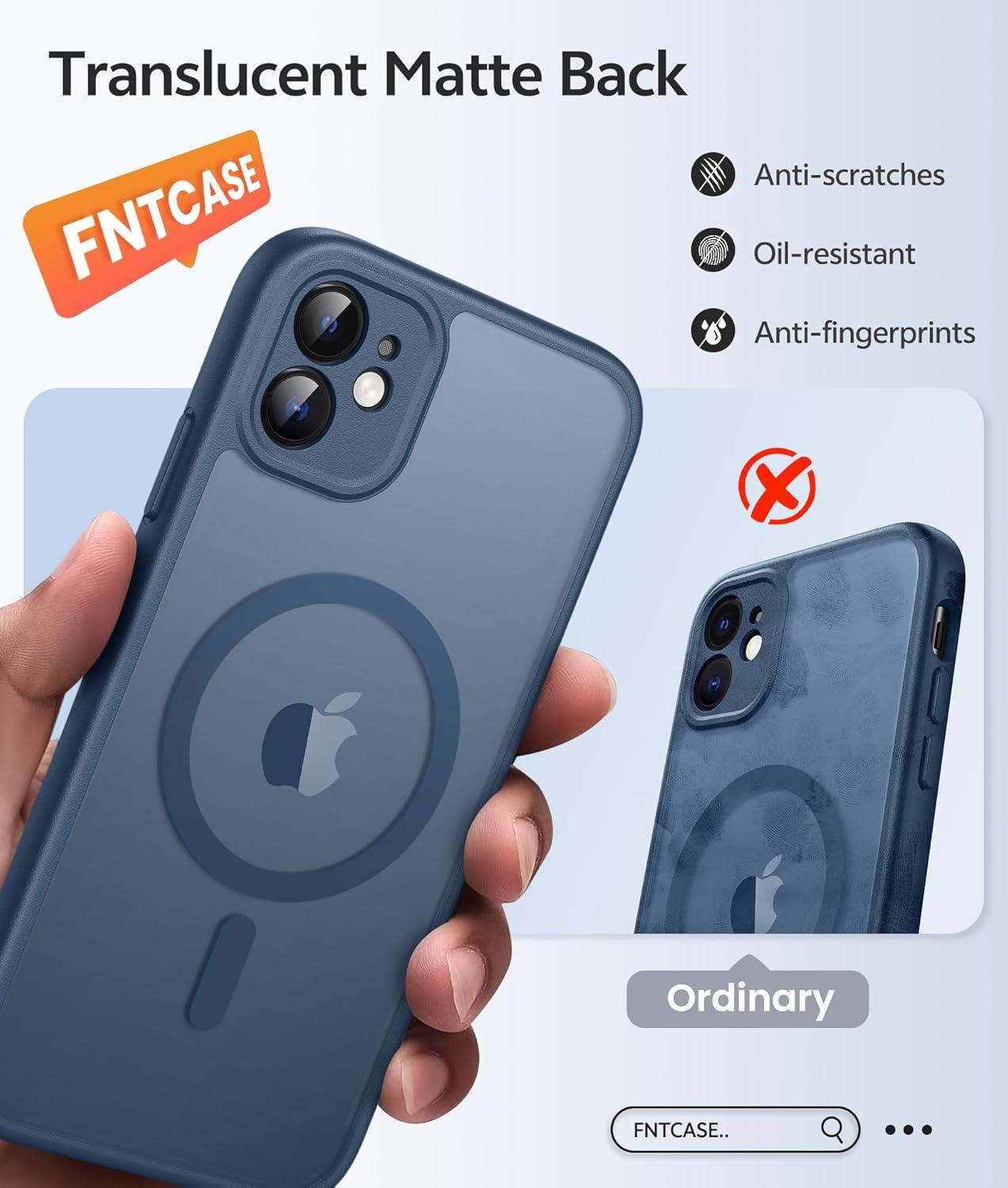 imageFNTCASE for iPhone 15 Pro Case Compatible with Magsafe Translucent Matte Magnetic Phone Cover Military Grade Drop Protection Shockproof Protective Cases BlackBlue
