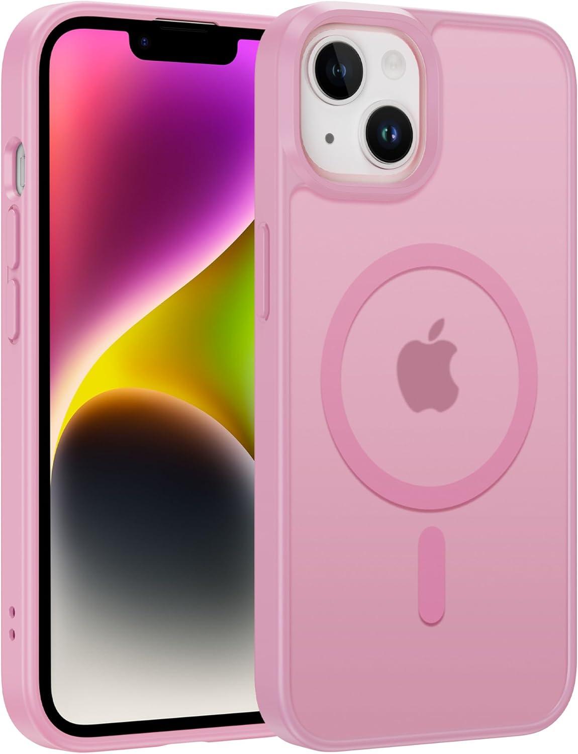 imageFNTCASE for iPhone 15 Pro Case Compatible with Magsafe Translucent Matte Magnetic Phone Cover Military Grade Drop Protection Shockproof Protective Cases BlackLight Pink