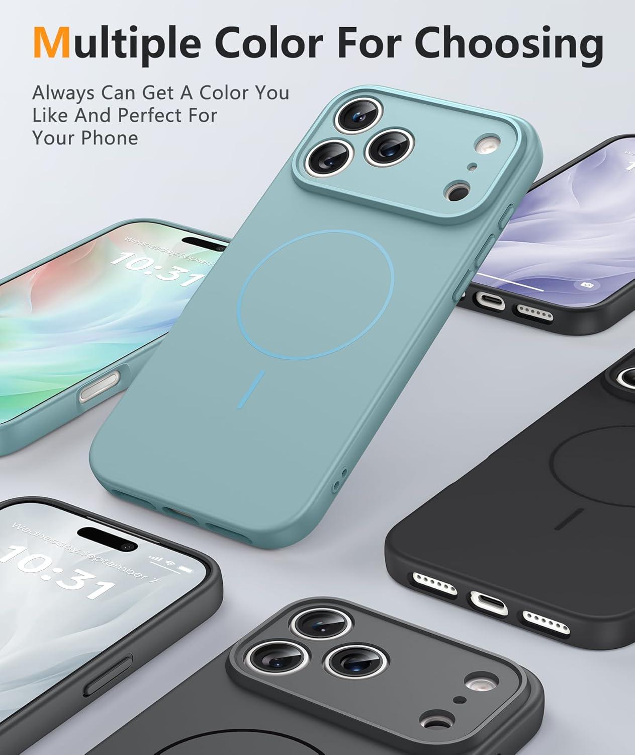 imageFNTCASE for iPhone 15 Pro Case Compatible with Magsafe Translucent Matte Magnetic Phone Cover Military Grade Drop Protection Shockproof Protective Cases BlackFull Blue