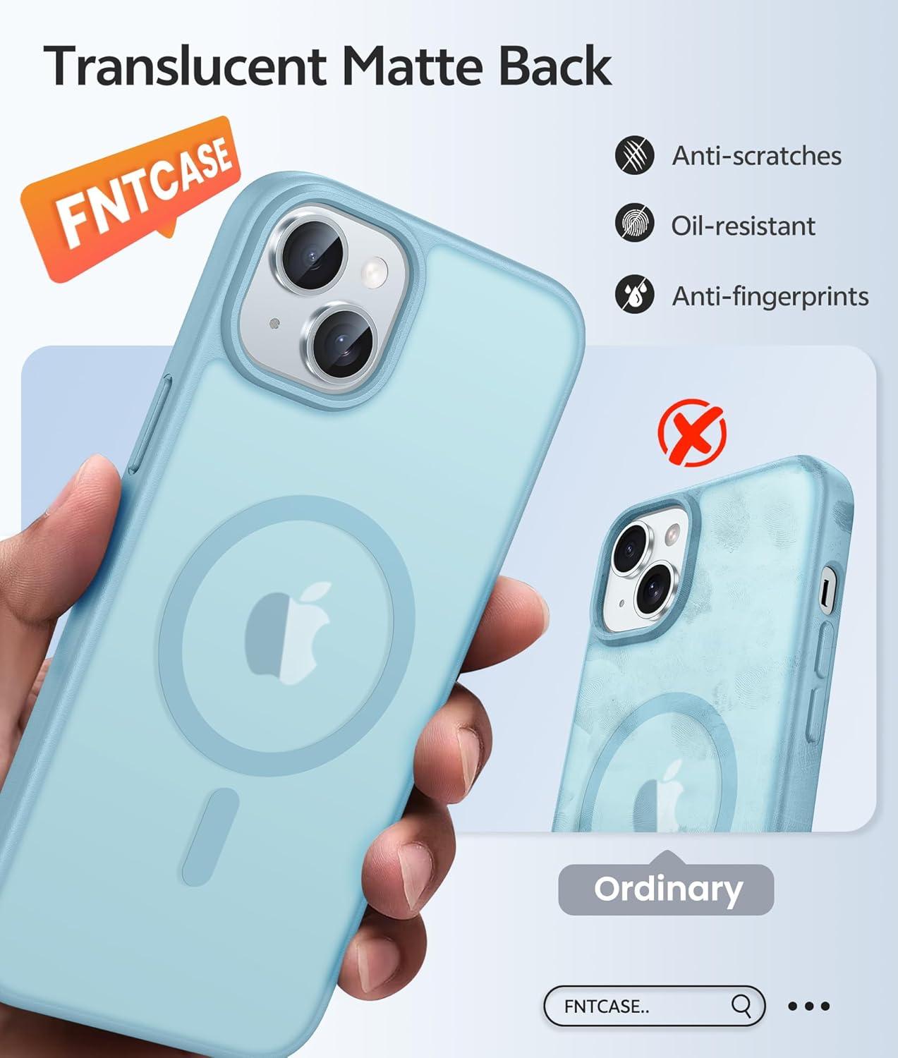 imageFNTCASE for iPhone 15 Pro Case Compatible with Magsafe Translucent Matte Magnetic Phone Cover Military Grade Drop Protection Shockproof Protective Cases BlackTeal