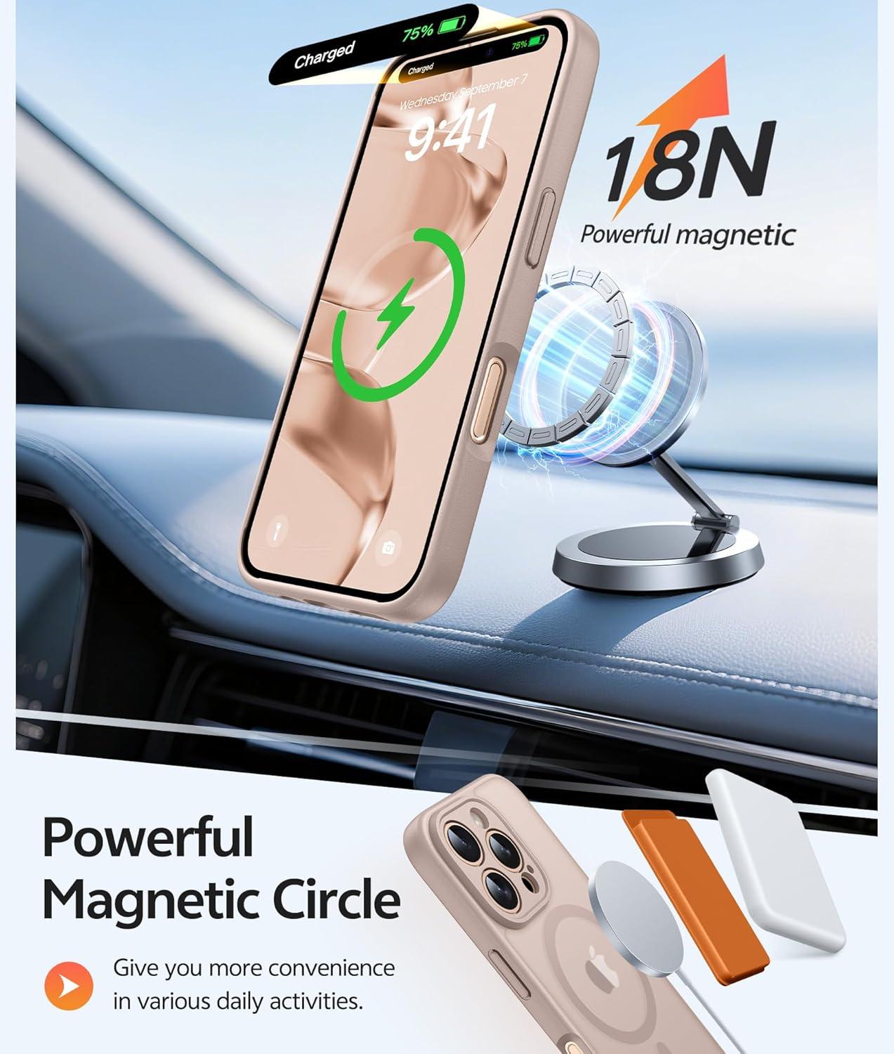 imageFNTCASE for iPhone 15 Pro Case Compatible with Magsafe Translucent Matte Magnetic Phone Cover Military Grade Drop Protection Shockproof Protective Cases BlackDesert Gold