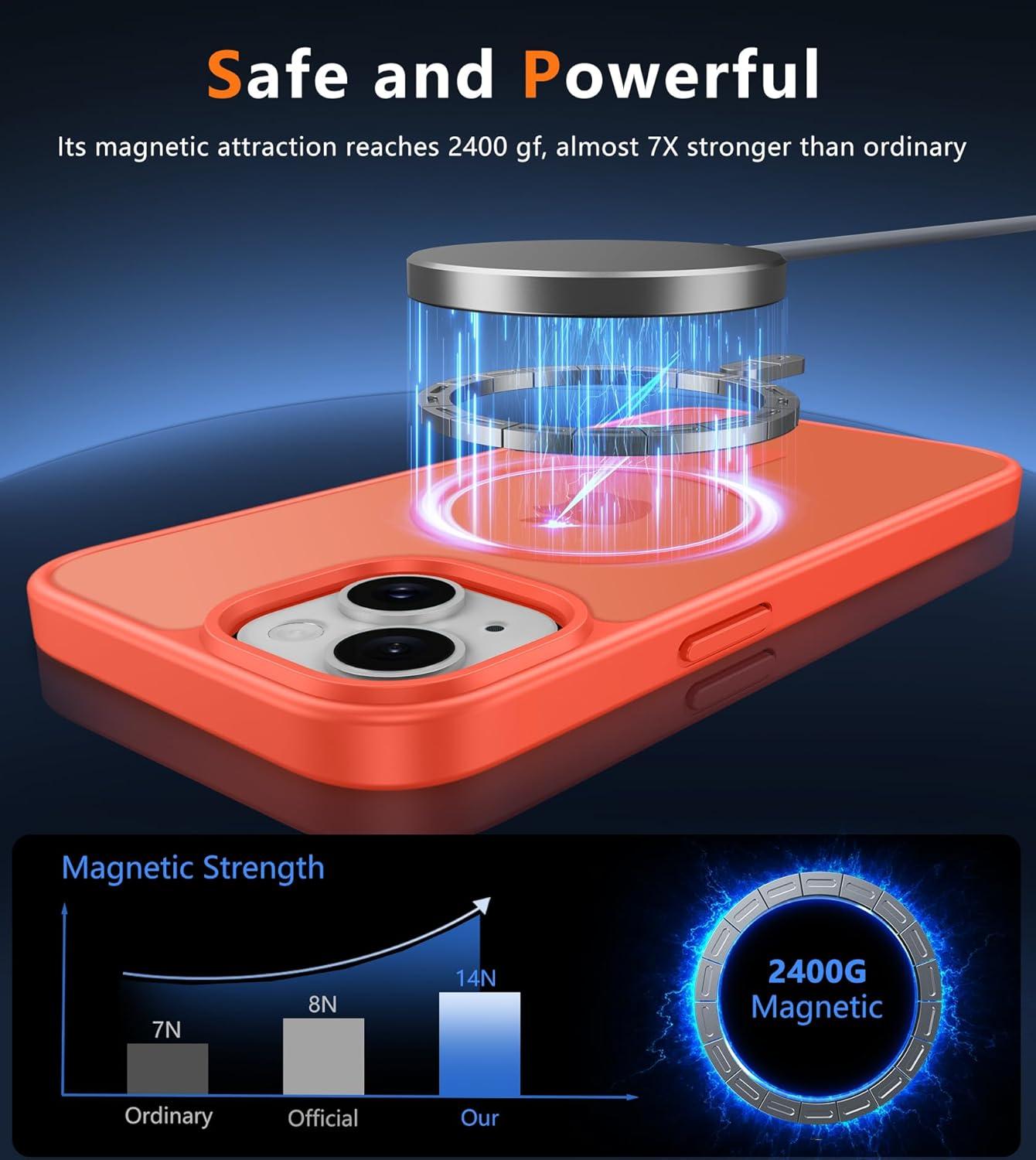 imageFNTCASE for iPhone 15 Pro Case Compatible with Magsafe Translucent Matte Magnetic Phone Cover Military Grade Drop Protection Shockproof Protective Cases BlackOrange