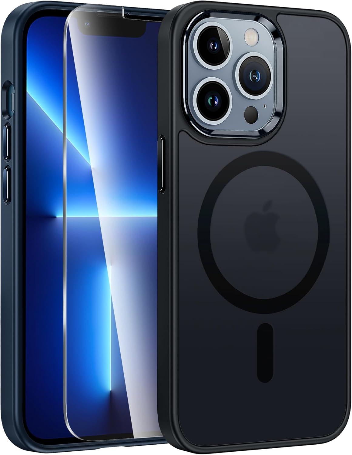 imageFNTCASE for iPhone 15 Pro Case Compatible with Magsafe Translucent Matte Magnetic Phone Cover Military Grade Drop Protection Shockproof Protective Cases BlackBlack