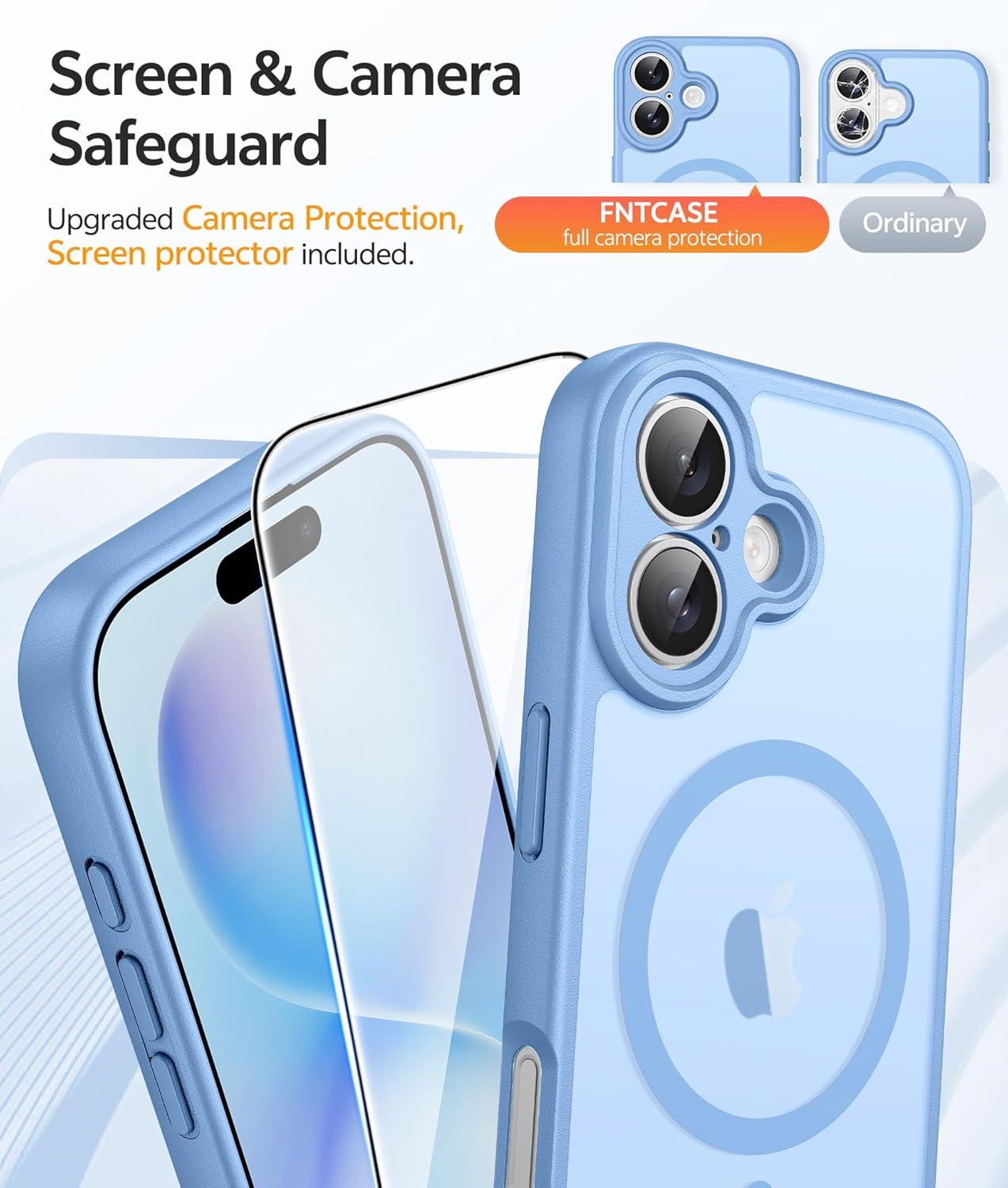 imageFNTCASE for iPhone 15 Pro Case Compatible with Magsafe Translucent Matte Magnetic Phone Cover Military Grade Drop Protection Shockproof Protective Cases BlackLight Blue