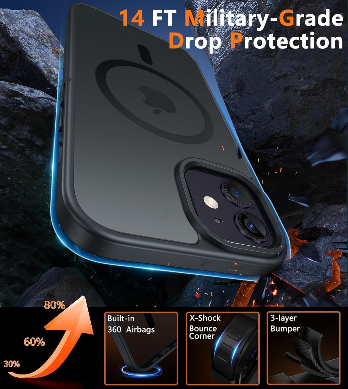 imageFNTCASE for iPhone 15 Pro Case Compatible with Magsafe Translucent Matte Magnetic Phone Cover Military Grade Drop Protection Shockproof Protective Cases BlackBlack