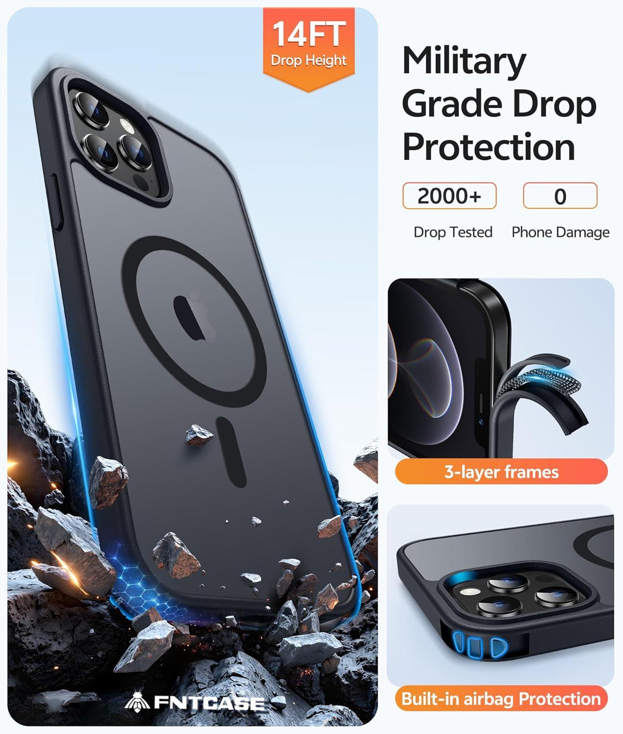 imageFNTCASE for iPhone 15 Pro Case Compatible with Magsafe Translucent Matte Magnetic Phone Cover Military Grade Drop Protection Shockproof Protective Cases BlackBlack