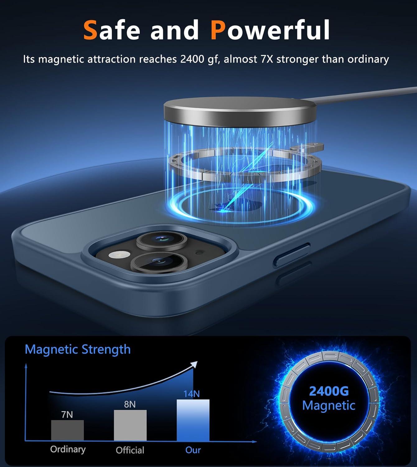 imageFNTCASE for iPhone 15 Pro Case Compatible with Magsafe Translucent Matte Magnetic Phone Cover Military Grade Drop Protection Shockproof Protective Cases BlackBlue