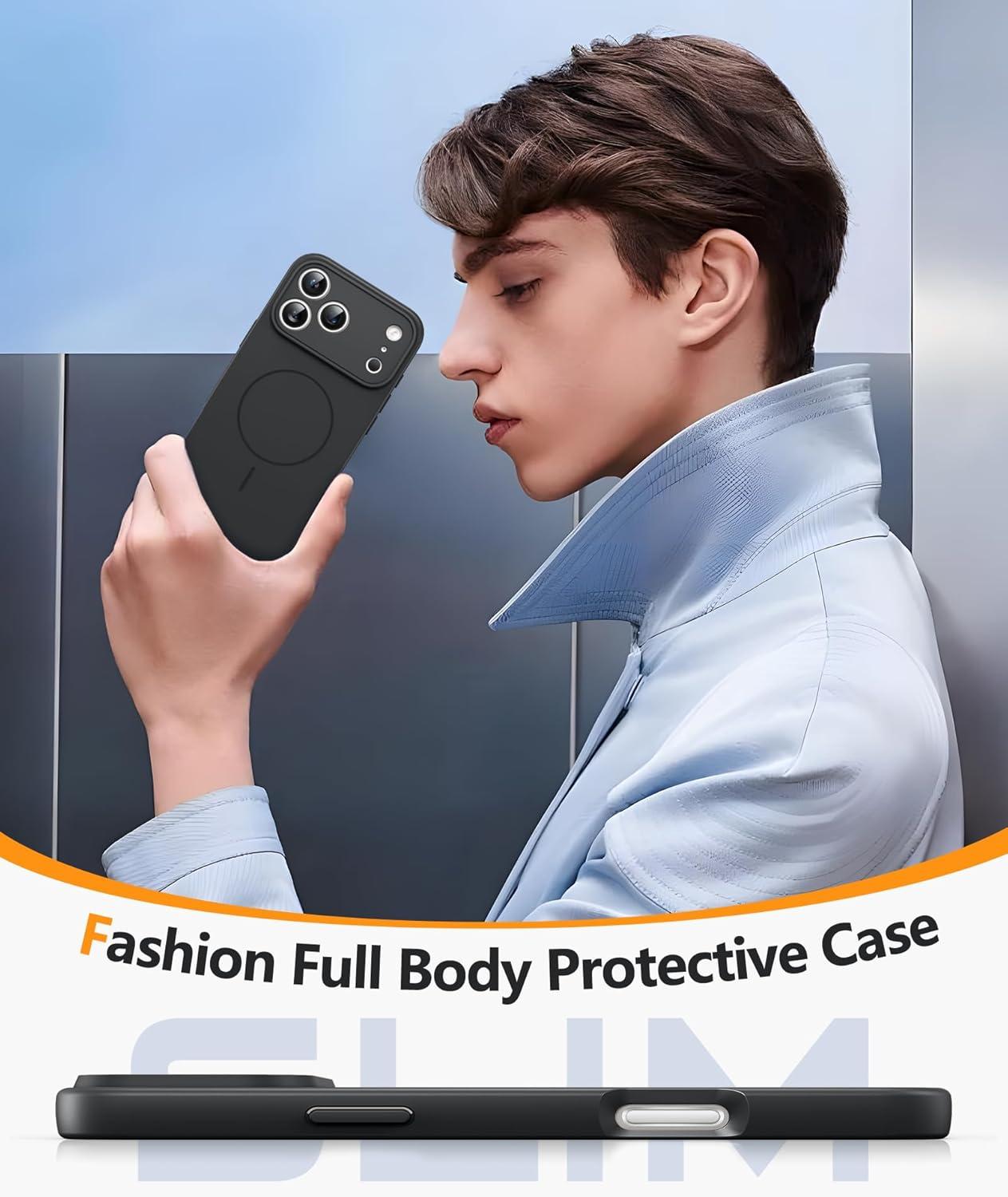 imageFNTCASE for iPhone 15 Pro Case Compatible with Magsafe Translucent Matte Magnetic Phone Cover Military Grade Drop Protection Shockproof Protective Cases BlackFull Black