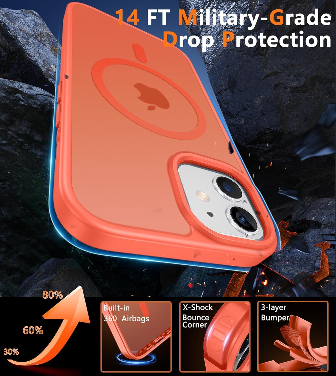 imageFNTCASE for iPhone 15 Pro Case Compatible with Magsafe Translucent Matte Magnetic Phone Cover Military Grade Drop Protection Shockproof Protective Cases BlackOrange