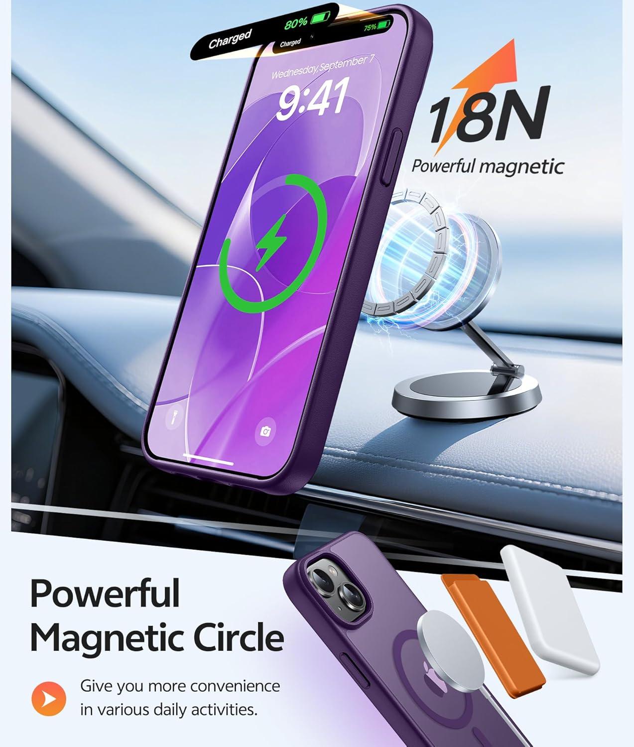 imageFNTCASE for iPhone 15 Pro Case Compatible with Magsafe Translucent Matte Magnetic Phone Cover Military Grade Drop Protection Shockproof Protective Cases BlackPurple