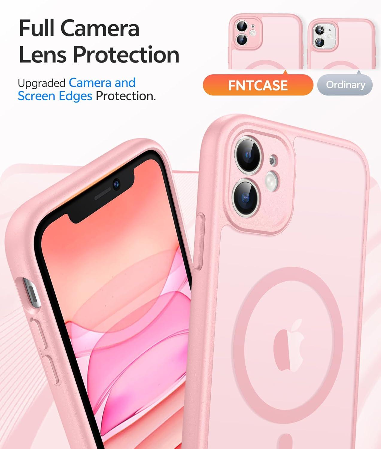 imageFNTCASE for iPhone 15 Pro Case Compatible with Magsafe Translucent Matte Magnetic Phone Cover Military Grade Drop Protection Shockproof Protective Cases BlackLight Pink