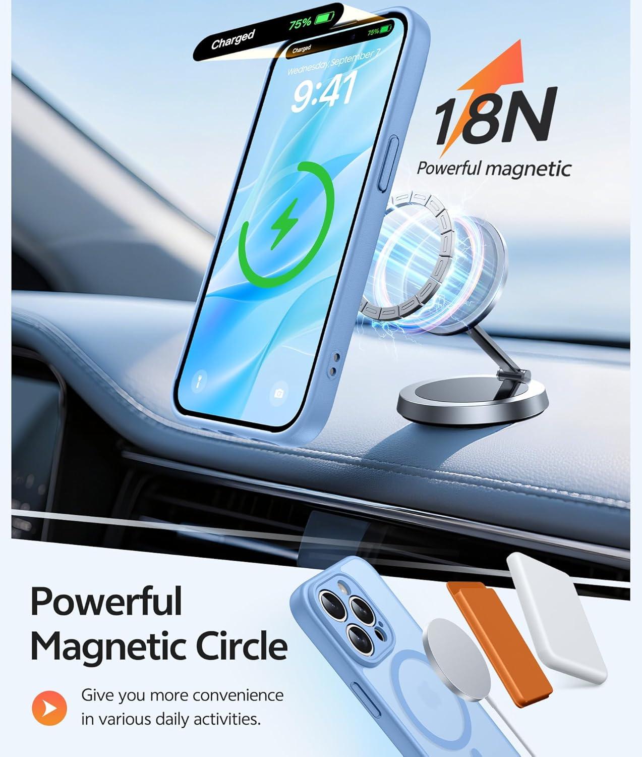 imageFNTCASE for iPhone 15 Pro Case Compatible with Magsafe Translucent Matte Magnetic Phone Cover Military Grade Drop Protection Shockproof Protective Cases BlackLight Blue