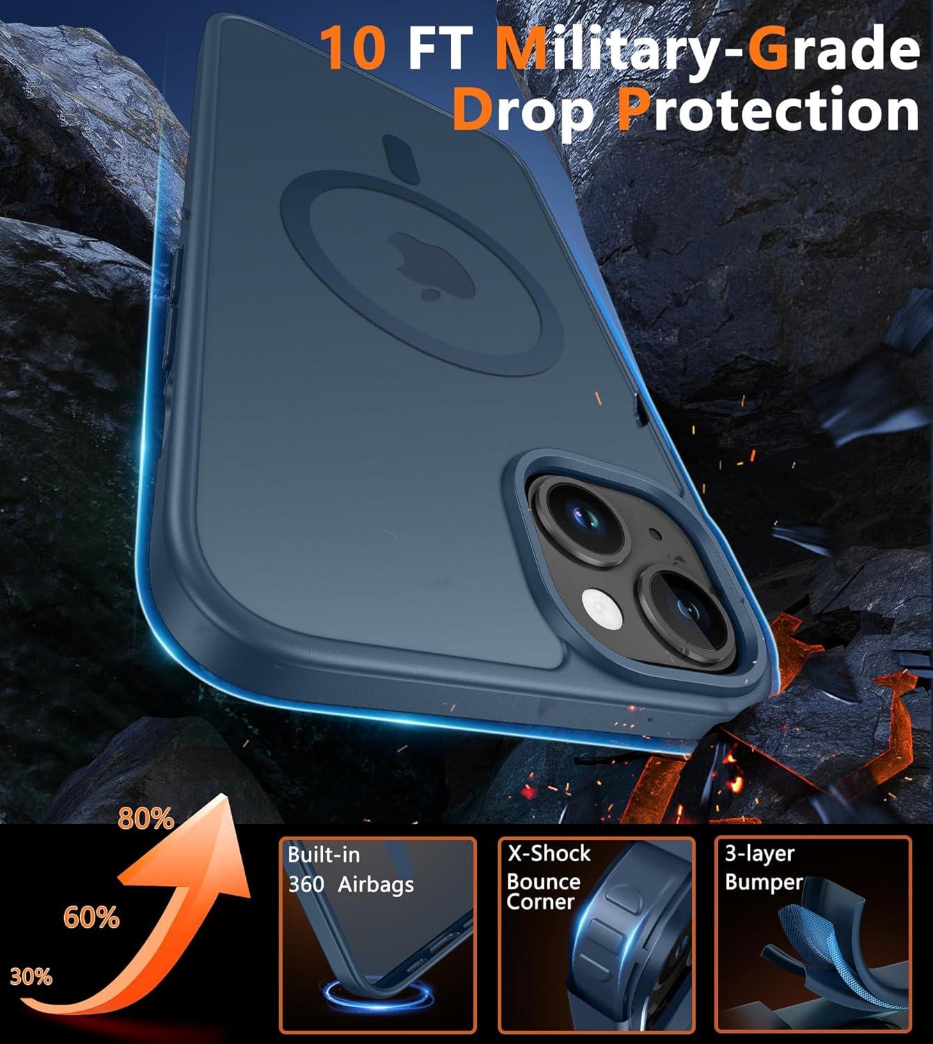 imageFNTCASE for iPhone 15 Pro Case Compatible with Magsafe Translucent Matte Magnetic Phone Cover Military Grade Drop Protection Shockproof Protective Cases BlackBlue