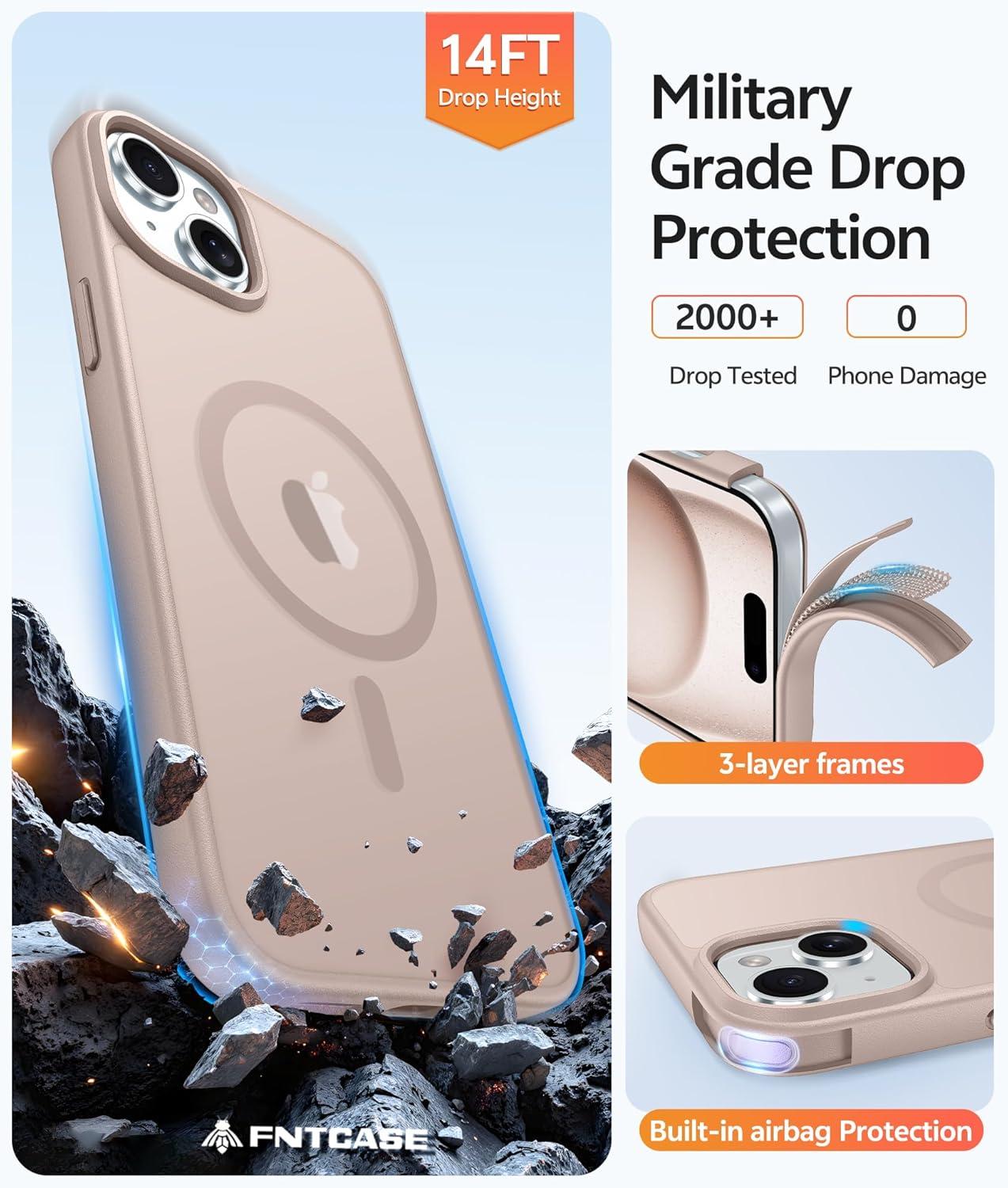 imageFNTCASE for iPhone 15 Pro Case Compatible with Magsafe Translucent Matte Magnetic Phone Cover Military Grade Drop Protection Shockproof Protective Cases BlackDesert Gold