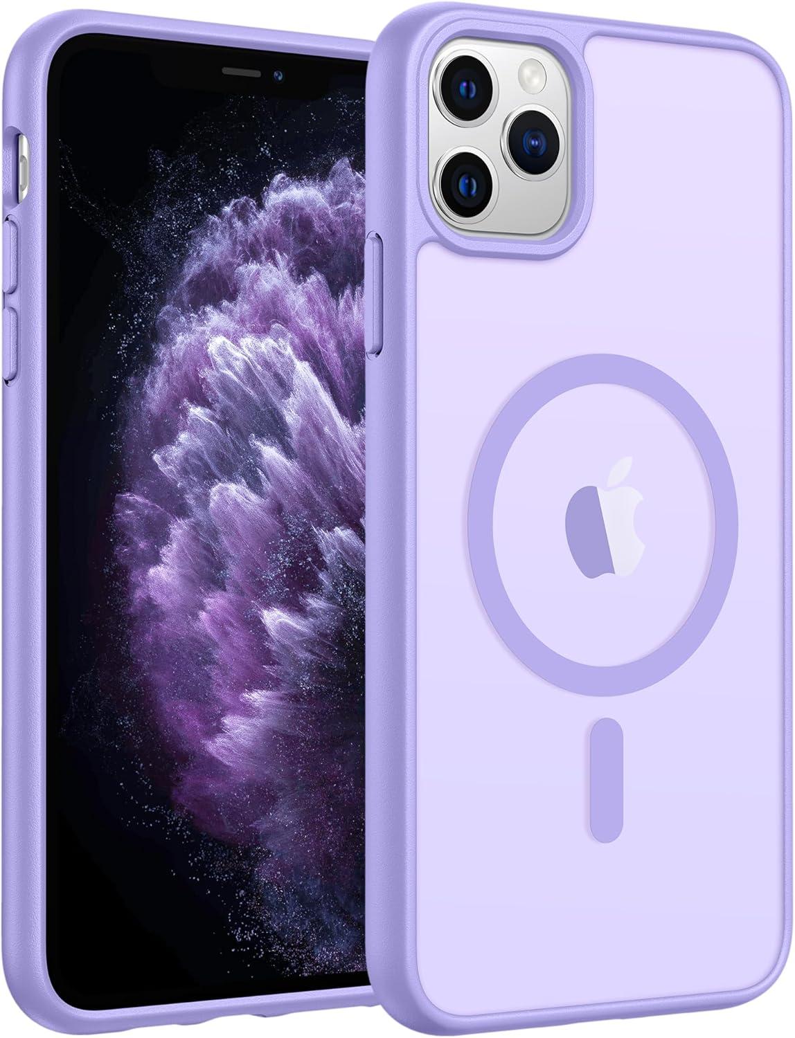 imageFNTCASE for iPhone 15 Pro Case Compatible with Magsafe Translucent Matte Magnetic Phone Cover Military Grade Drop Protection Shockproof Protective Cases BlackLight Purple