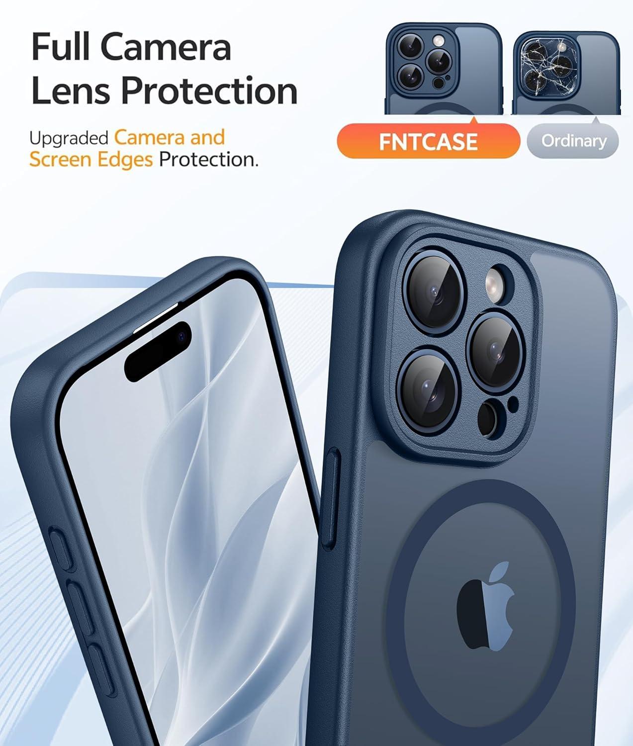 imageFNTCASE for iPhone 15 Pro Case Compatible with Magsafe Translucent Matte Magnetic Phone Cover Military Grade Drop Protection Shockproof Protective Cases BlackBlue
