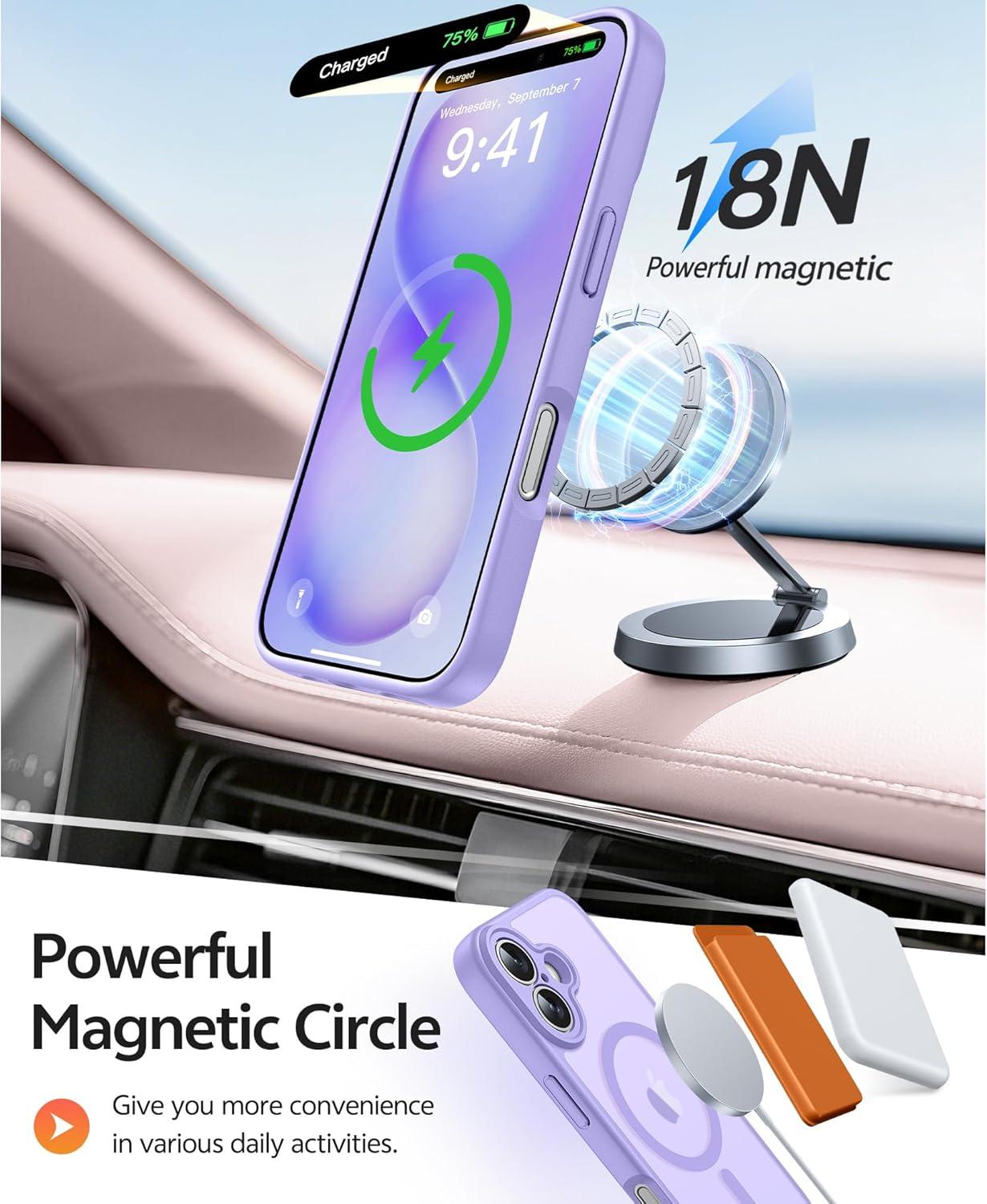 imageFNTCASE for iPhone 15 Pro Case Compatible with Magsafe Translucent Matte Magnetic Phone Cover Military Grade Drop Protection Shockproof Protective Cases BlackLight Purple