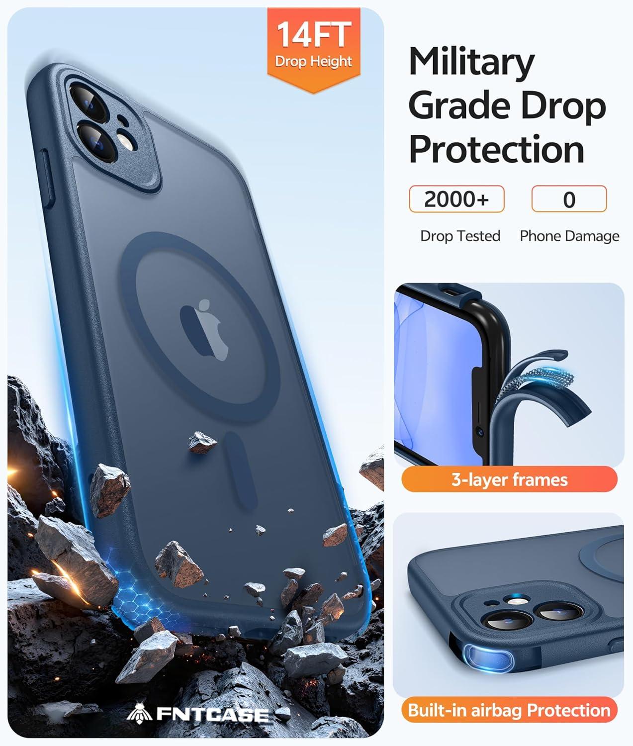 imageFNTCASE for iPhone 15 Pro Case Compatible with Magsafe Translucent Matte Magnetic Phone Cover Military Grade Drop Protection Shockproof Protective Cases BlackBlue