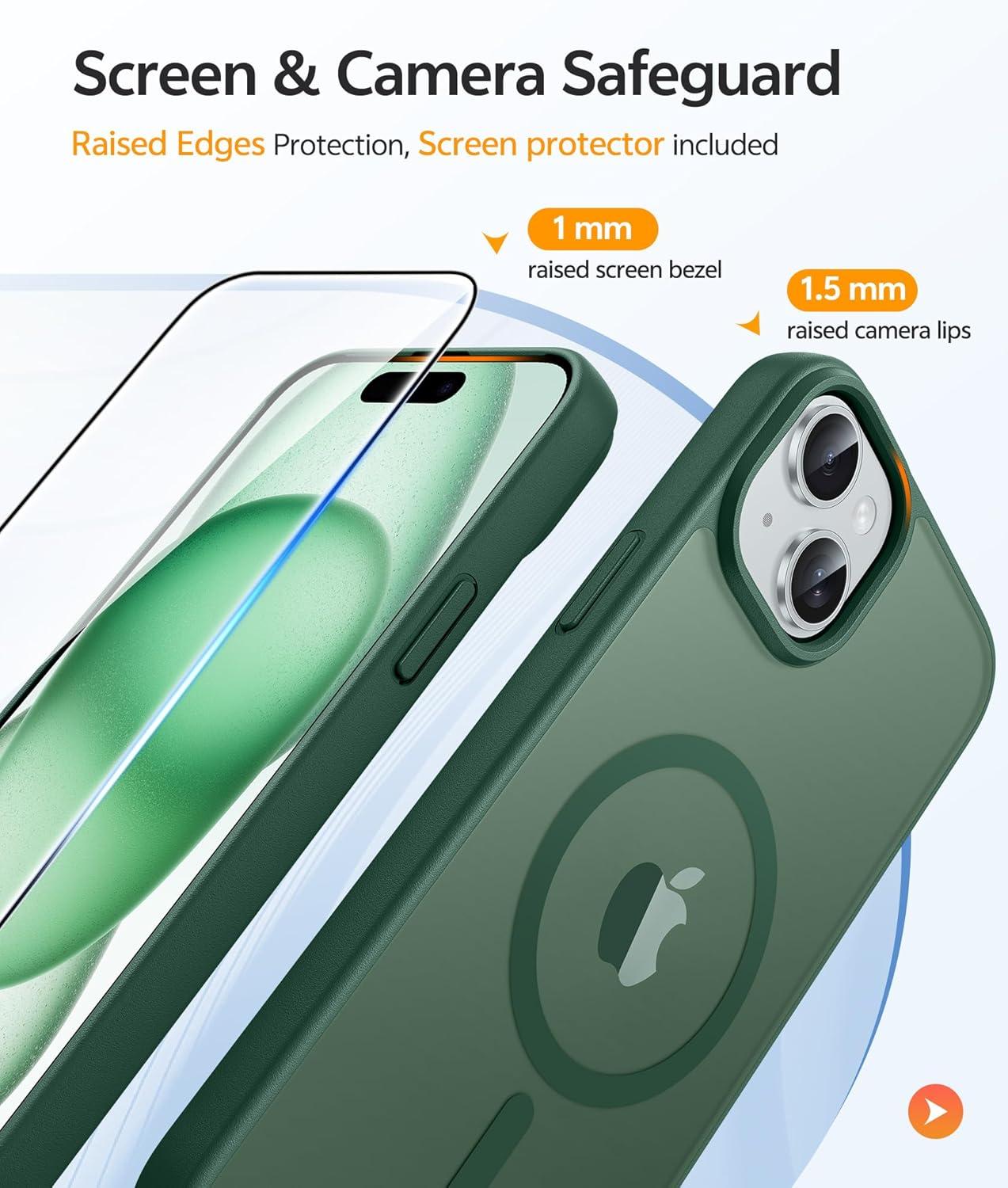 imageFNTCASE for iPhone 15 Pro Case Compatible with Magsafe Translucent Matte Magnetic Phone Cover Military Grade Drop Protection Shockproof Protective Cases BlackGreen