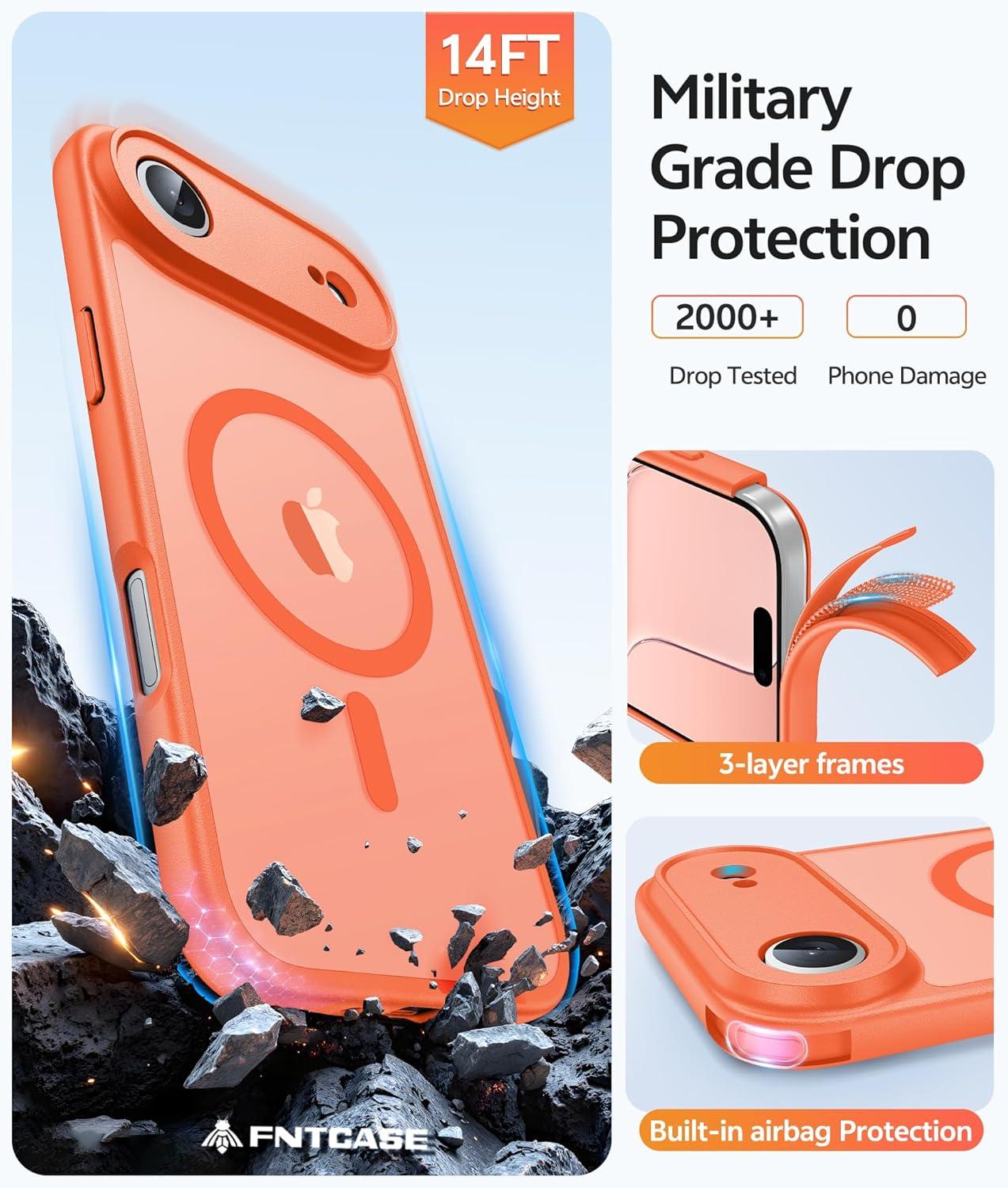 imageFNTCASE for iPhone 15 Pro Case Compatible with Magsafe Translucent Matte Magnetic Phone Cover Military Grade Drop Protection Shockproof Protective Cases BlackOrange