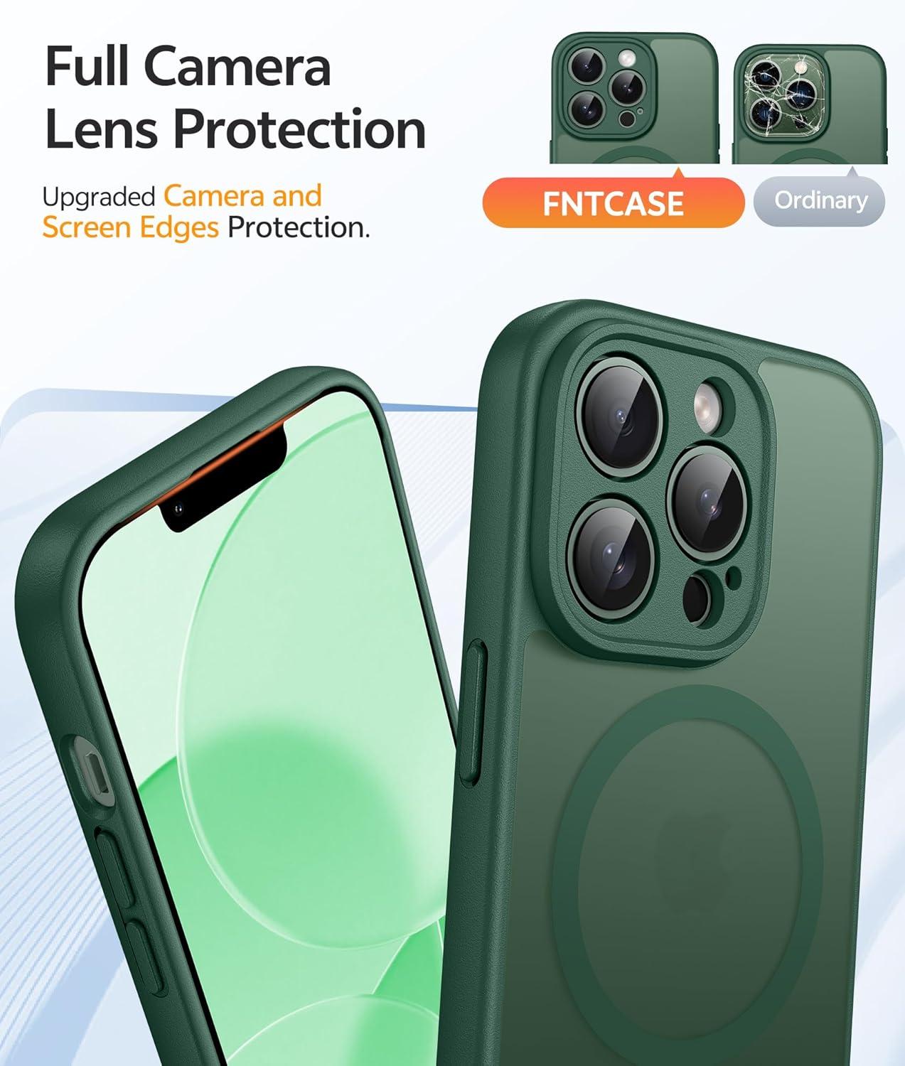 imageFNTCASE for iPhone 15 Pro Case Compatible with Magsafe Translucent Matte Magnetic Phone Cover Military Grade Drop Protection Shockproof Protective Cases BlackGreen