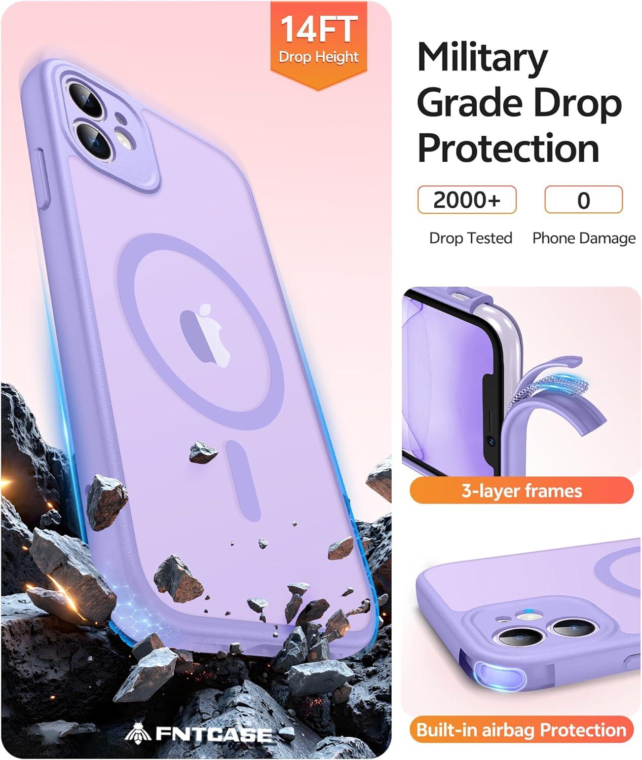 imageFNTCASE for iPhone 15 Pro Case Compatible with Magsafe Translucent Matte Magnetic Phone Cover Military Grade Drop Protection Shockproof Protective Cases BlackLight Purple