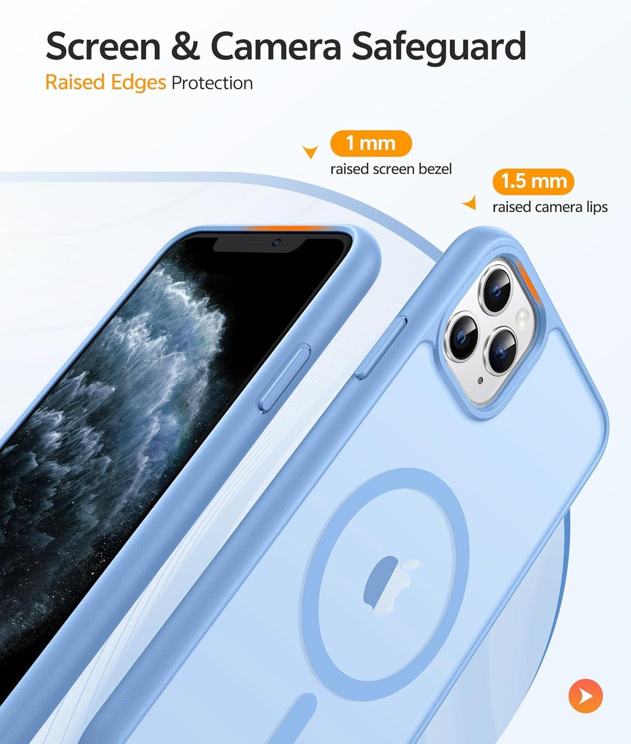 imageFNTCASE for iPhone 15 Pro Case Compatible with Magsafe Translucent Matte Magnetic Phone Cover Military Grade Drop Protection Shockproof Protective Cases BlackLight Blue