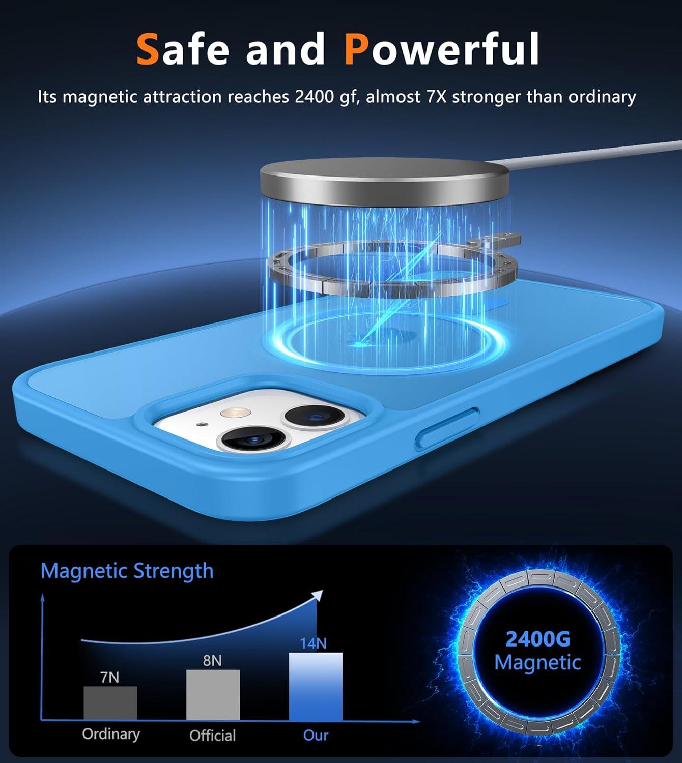imageFNTCASE for iPhone 15 Pro Case Compatible with Magsafe Translucent Matte Magnetic Phone Cover Military Grade Drop Protection Shockproof Protective Cases BlackIce Blue