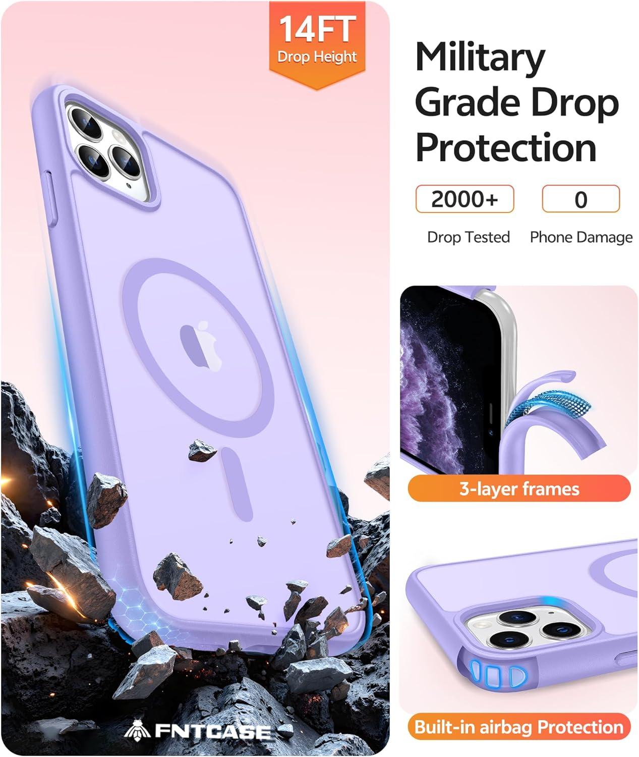 imageFNTCASE for iPhone 15 Pro Case Compatible with Magsafe Translucent Matte Magnetic Phone Cover Military Grade Drop Protection Shockproof Protective Cases BlackLight Purple