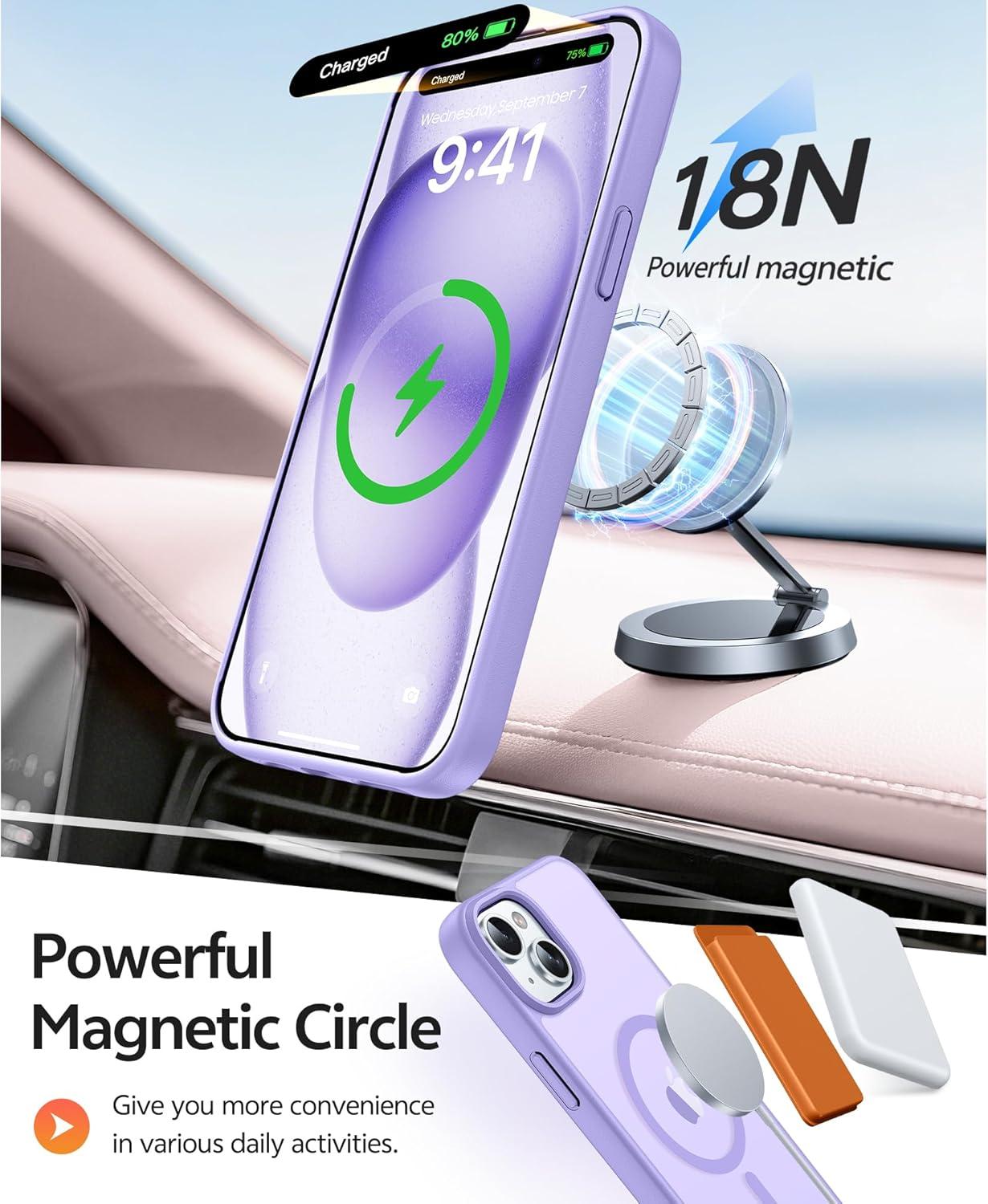 imageFNTCASE for iPhone 15 Pro Case Compatible with Magsafe Translucent Matte Magnetic Phone Cover Military Grade Drop Protection Shockproof Protective Cases BlackLight Purple