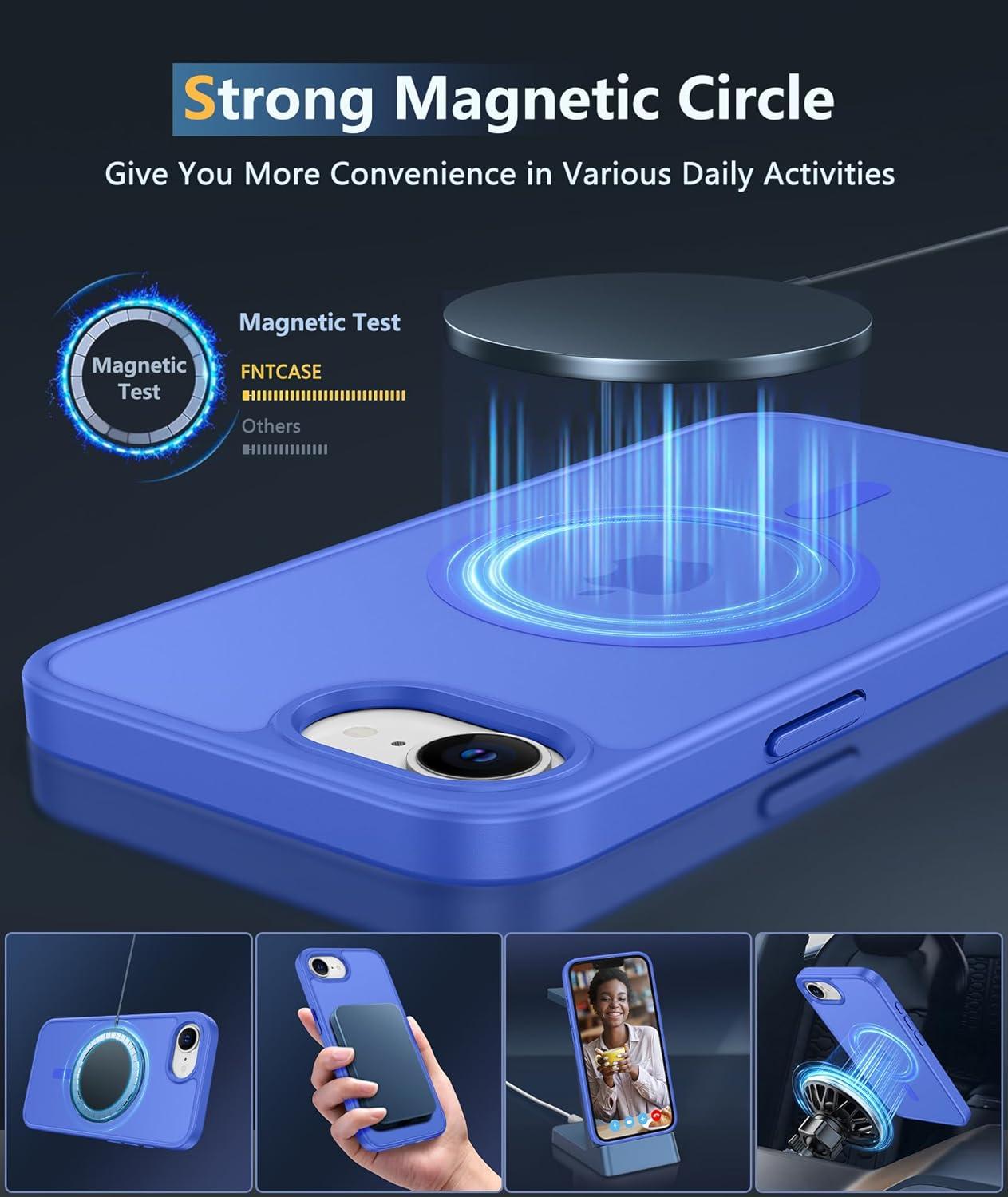 imageFNTCASE for iPhone 15 Pro Case Compatible with Magsafe Translucent Matte Magnetic Phone Cover Military Grade Drop Protection Shockproof Protective Cases BlackUltramarine