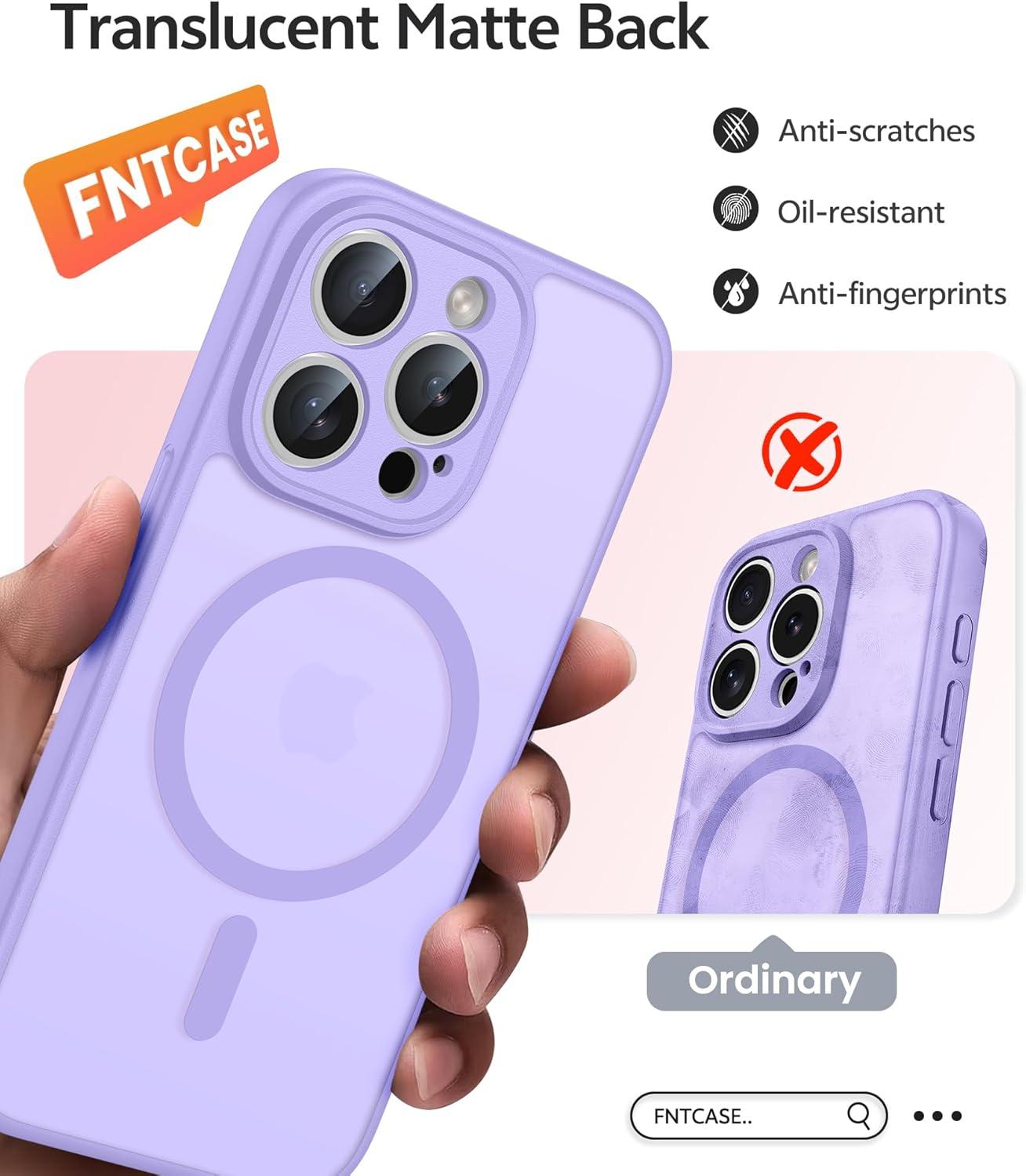 imageFNTCASE for iPhone 15 Pro Case Compatible with Magsafe Translucent Matte Magnetic Phone Cover Military Grade Drop Protection Shockproof Protective Cases BlackLight Purple
