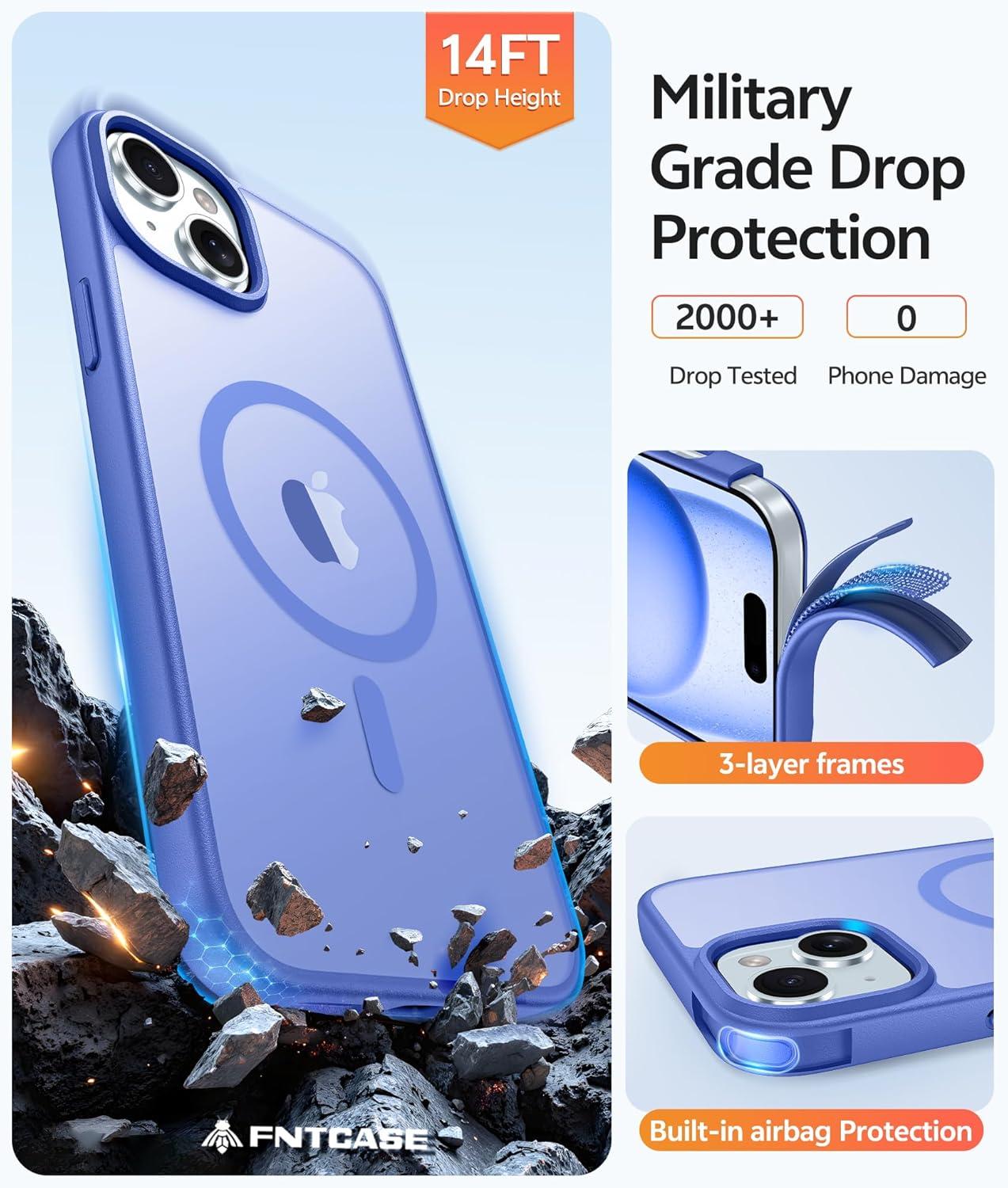imageFNTCASE for iPhone 15 Pro Case Compatible with Magsafe Translucent Matte Magnetic Phone Cover Military Grade Drop Protection Shockproof Protective Cases BlackUltramarine