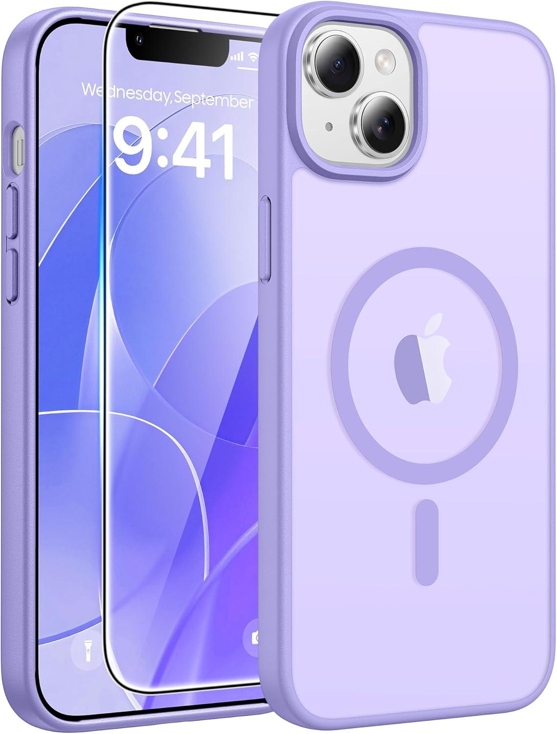 imageFNTCASE for iPhone 15 Pro Case Compatible with Magsafe Translucent Matte Magnetic Phone Cover Military Grade Drop Protection Shockproof Protective Cases BlackLight Purple