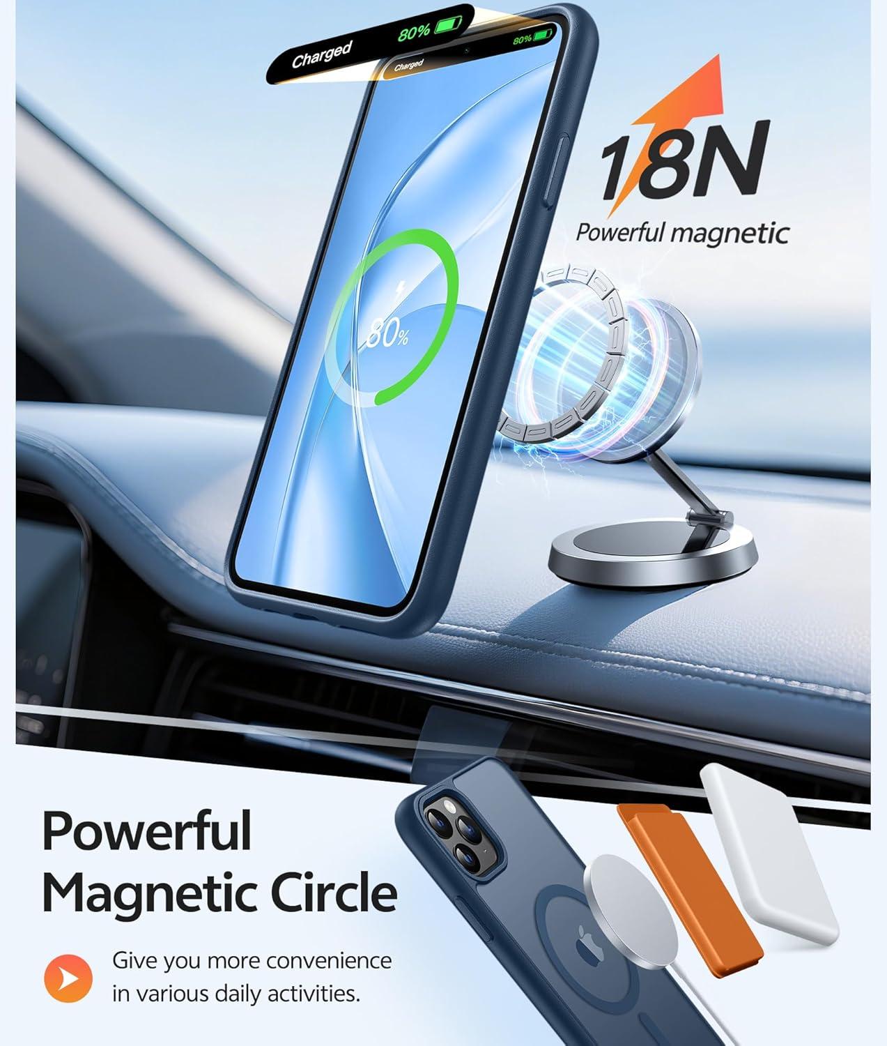 imageFNTCASE for iPhone 15 Pro Case Compatible with Magsafe Translucent Matte Magnetic Phone Cover Military Grade Drop Protection Shockproof Protective Cases BlackBlue