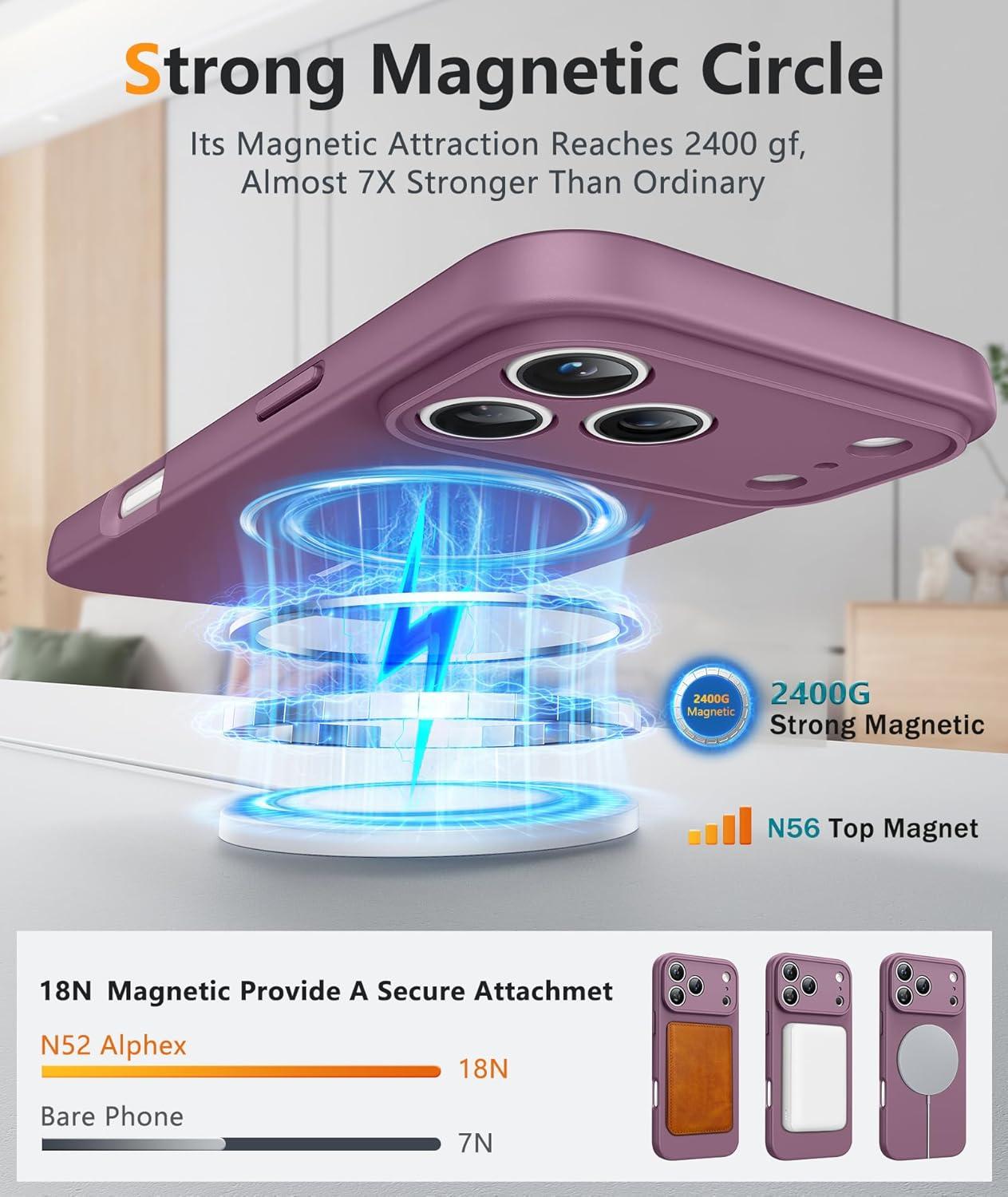 imageFNTCASE for iPhone 15 Pro Case Compatible with Magsafe Translucent Matte Magnetic Phone Cover Military Grade Drop Protection Shockproof Protective Cases BlackFull Purple